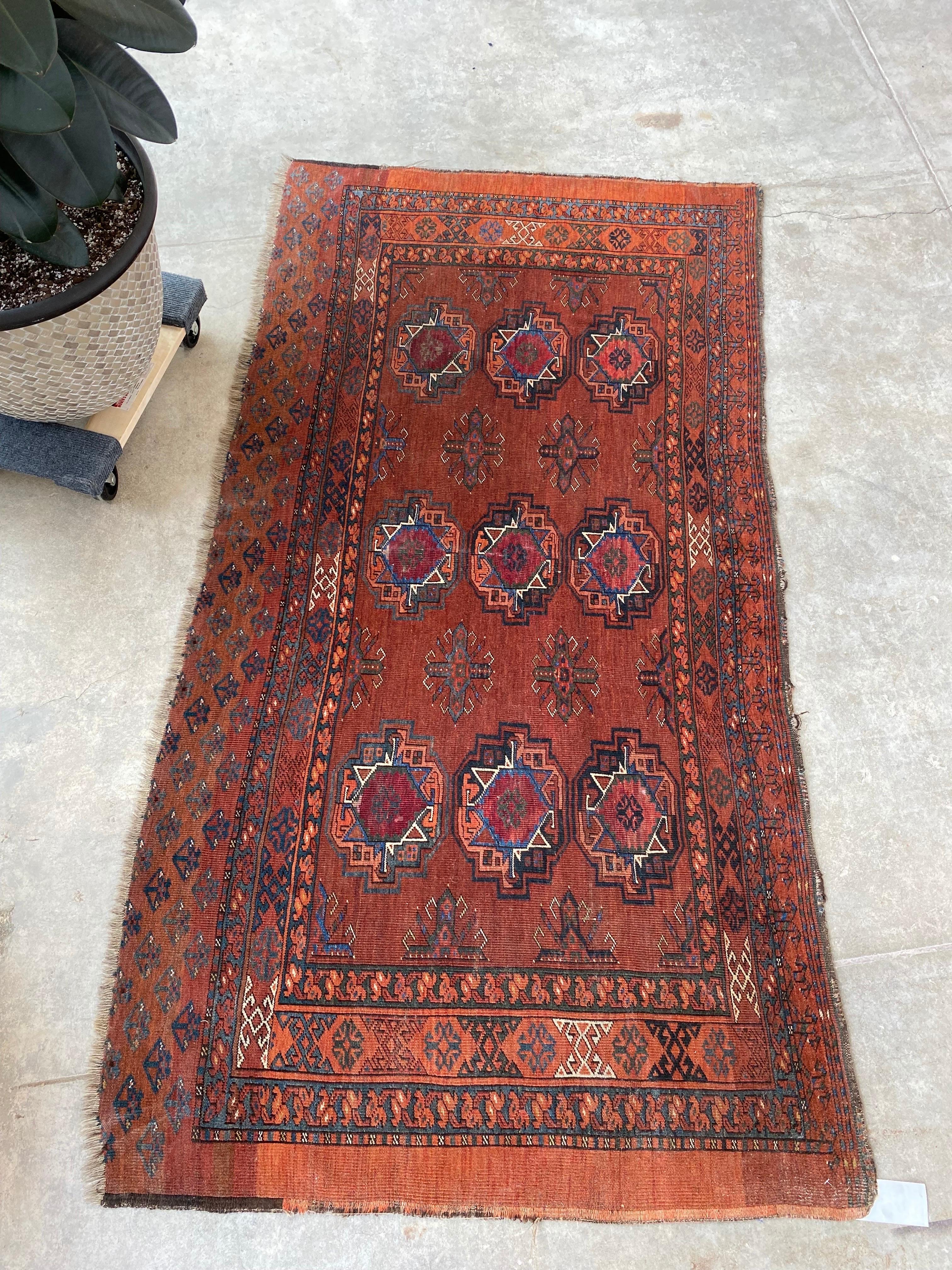 19th Century Antique Turkmen Lebab Saryk Chuval Bag Face Rug, Wool and Vegetable Dyes For Sale