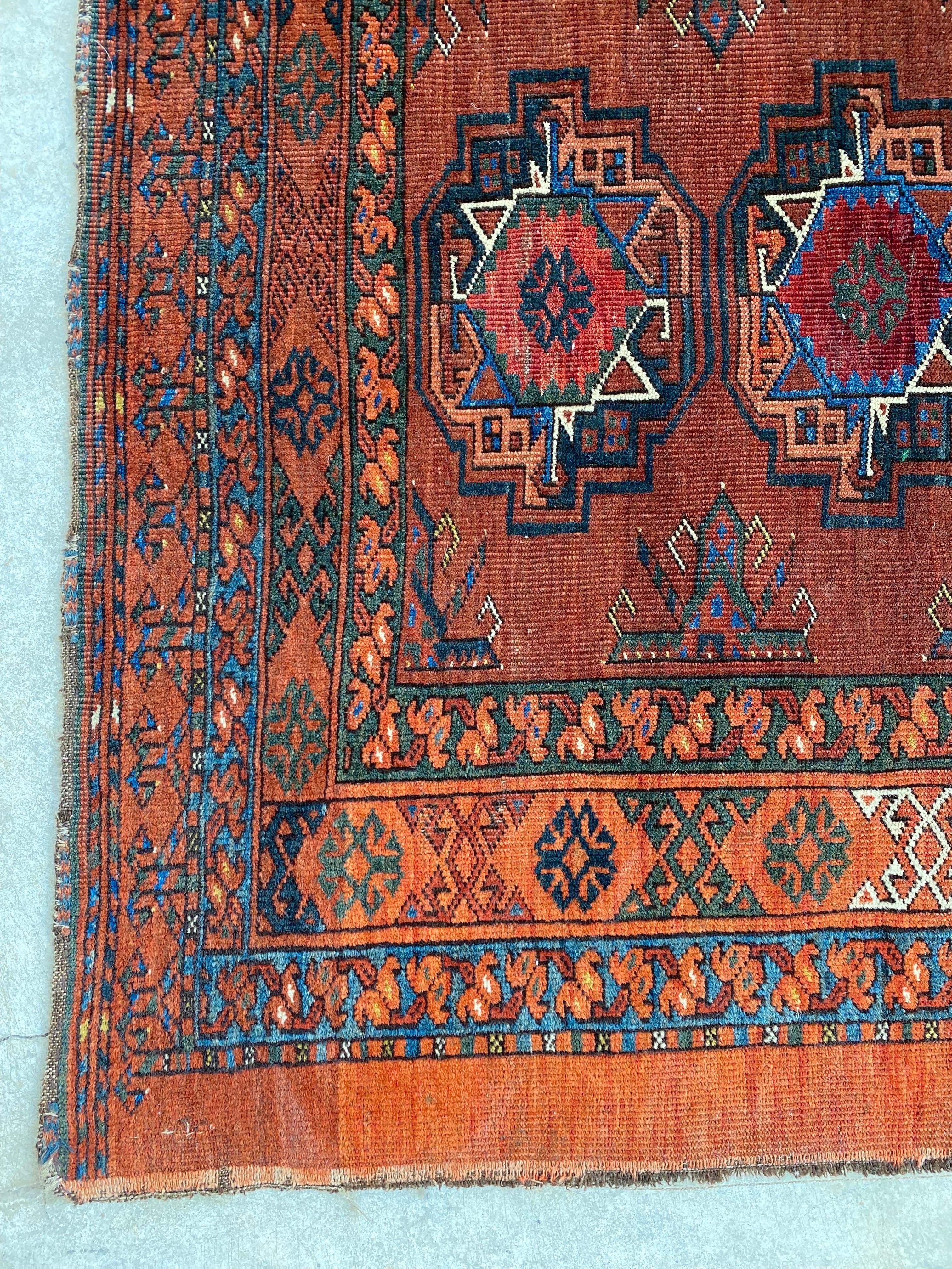 Antique Turkmen Lebab Saryk Chuval Bag Face Rug, Wool and Vegetable Dyes For Sale 1