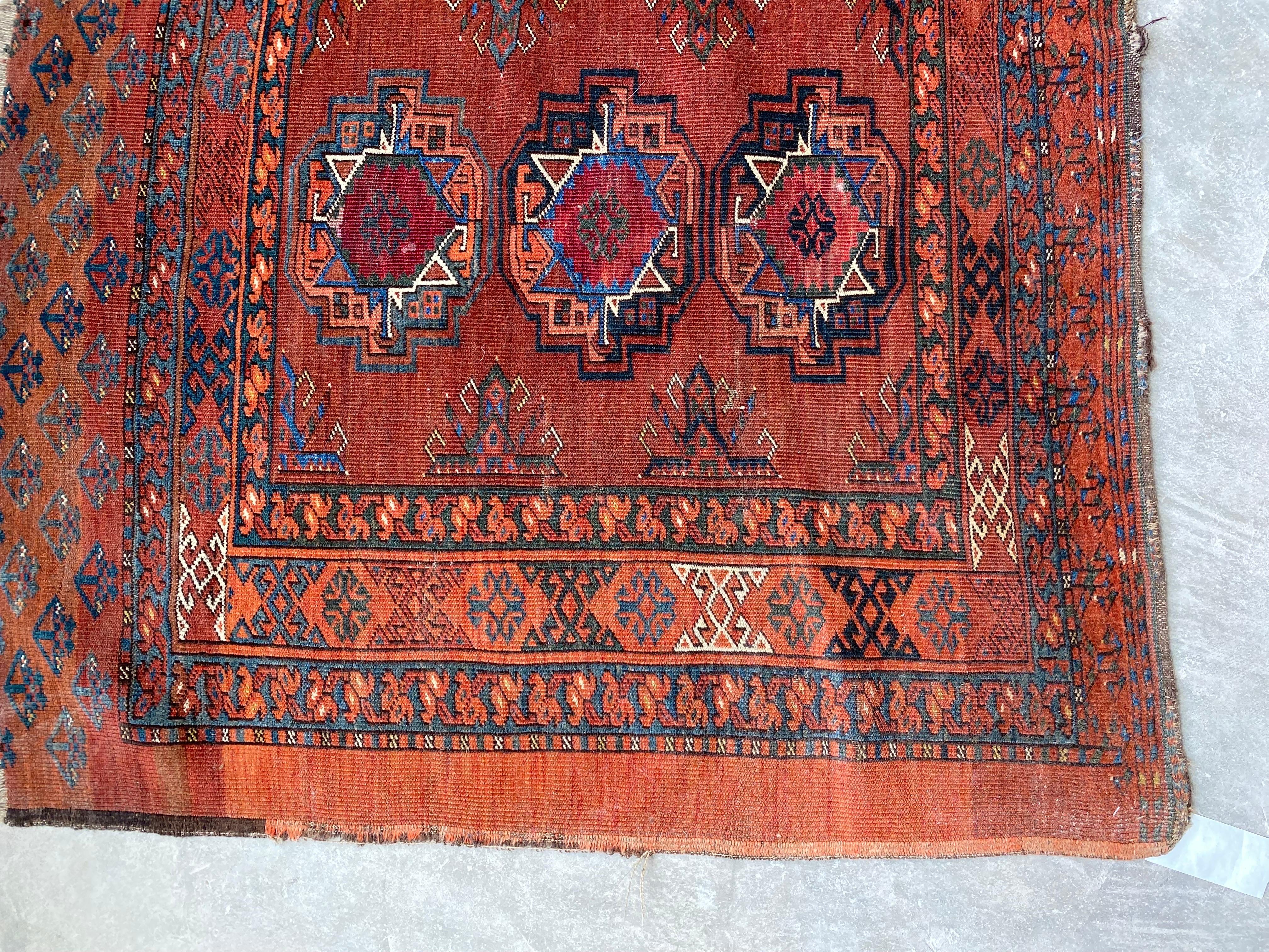 Antique Turkmen Lebab Saryk Chuval Bag Face Rug, Wool and Vegetable Dyes For Sale 4