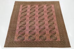 Antique Turkmen Tekke Wool Rug - 20th Century Hand-Knotted Tribal Bukhara - Rose