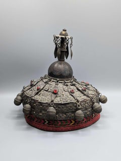 Antique Turkmen tribal headdress with silver embellishment, Central Asia