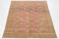 Antique Turkmen Tribal Rug -Hand-Knotted Wool Gul Medallion -Rose & Earth Tones