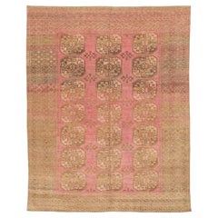 Antique Turkmen Tribal Rug -Hand-Knotted Wool Gul Medallion -Rose 
Earth Tones