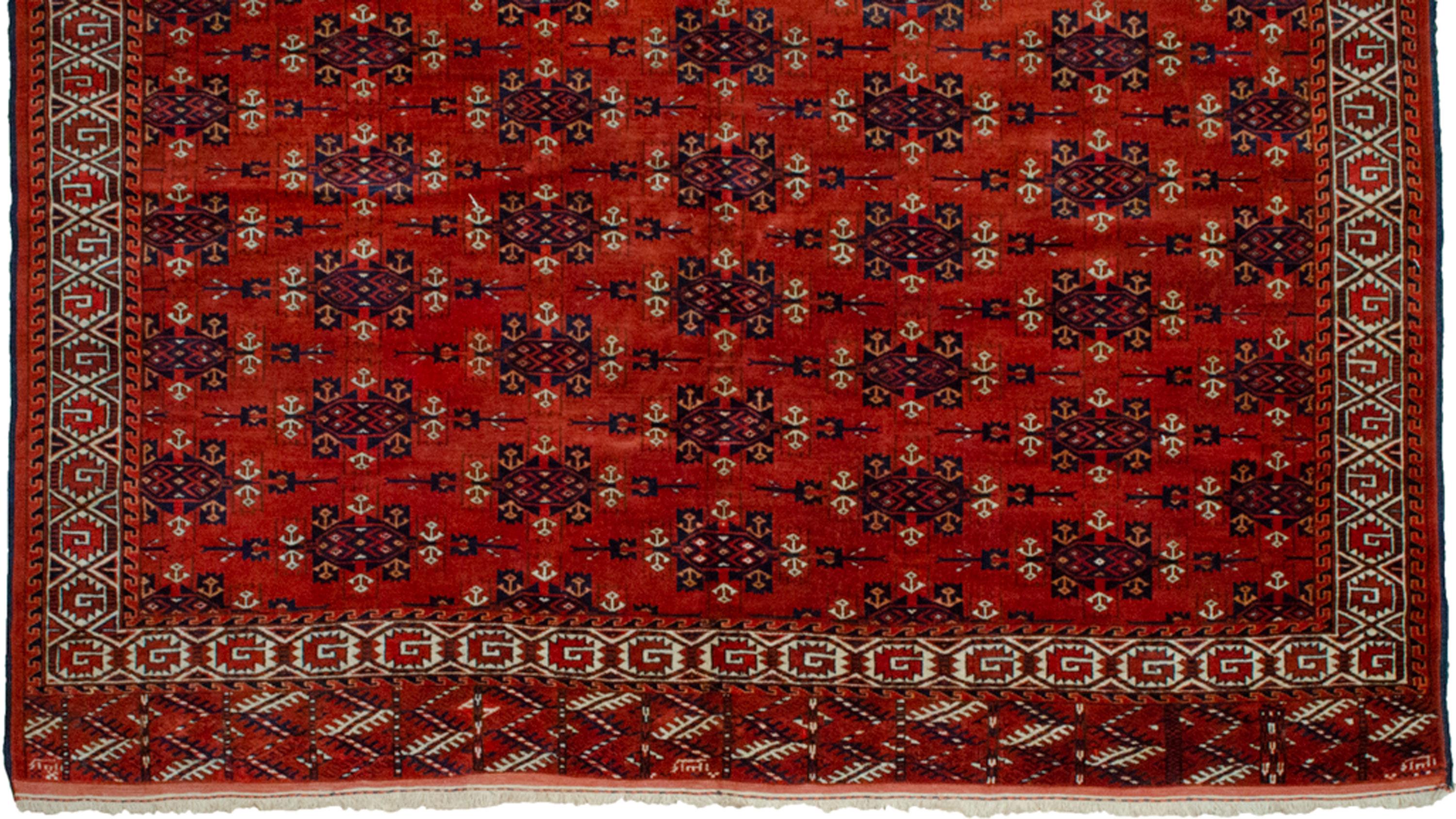 Antiker Turkmenischer Yamoud-Teppich 293x202cm im Zustand „Gut“ im Angebot in Henley-on-Thames, Oxfordshire