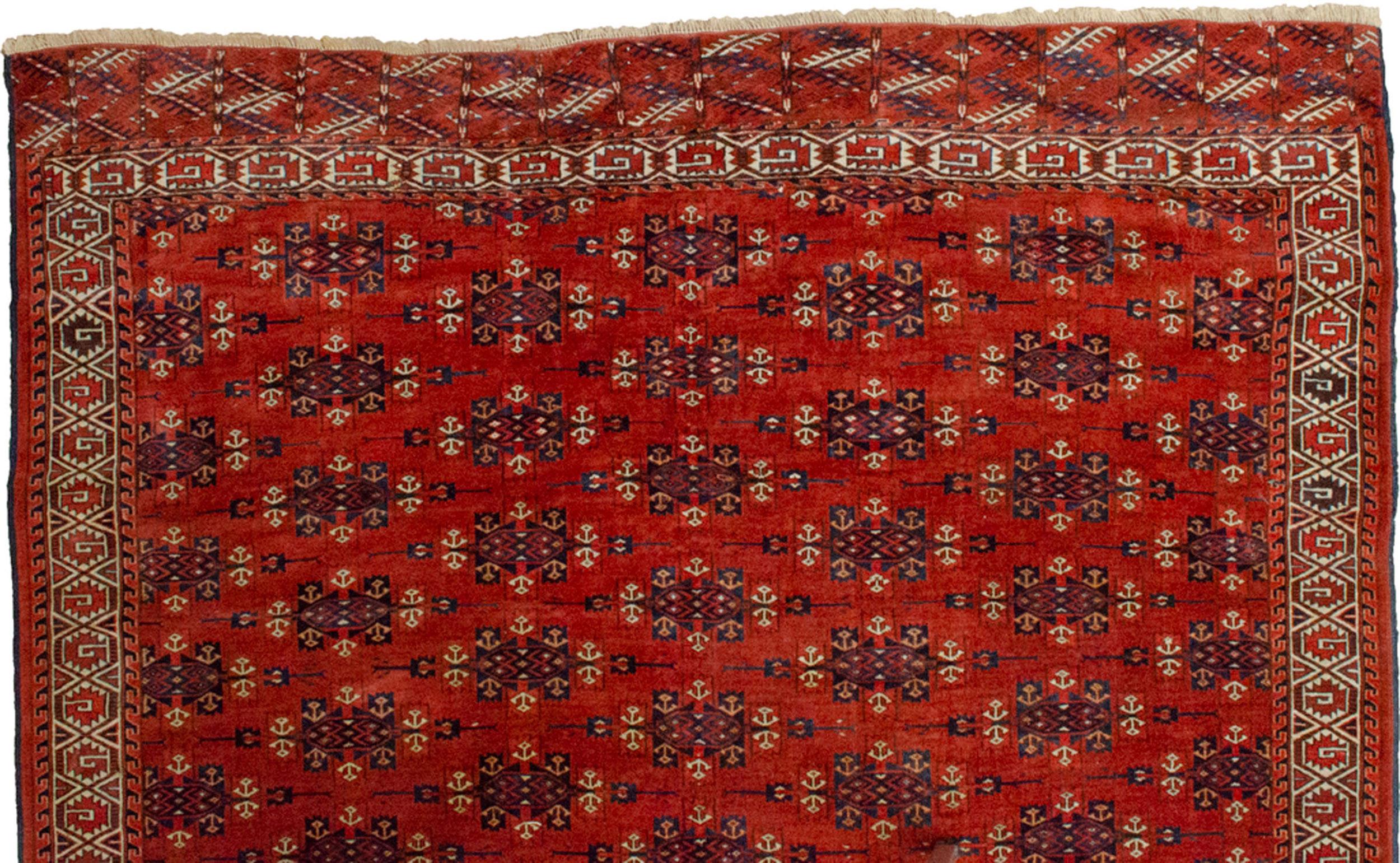Wool Antique Turkmen Yamoud Carpet, Turkmenistan, Circa 1900 For Sale