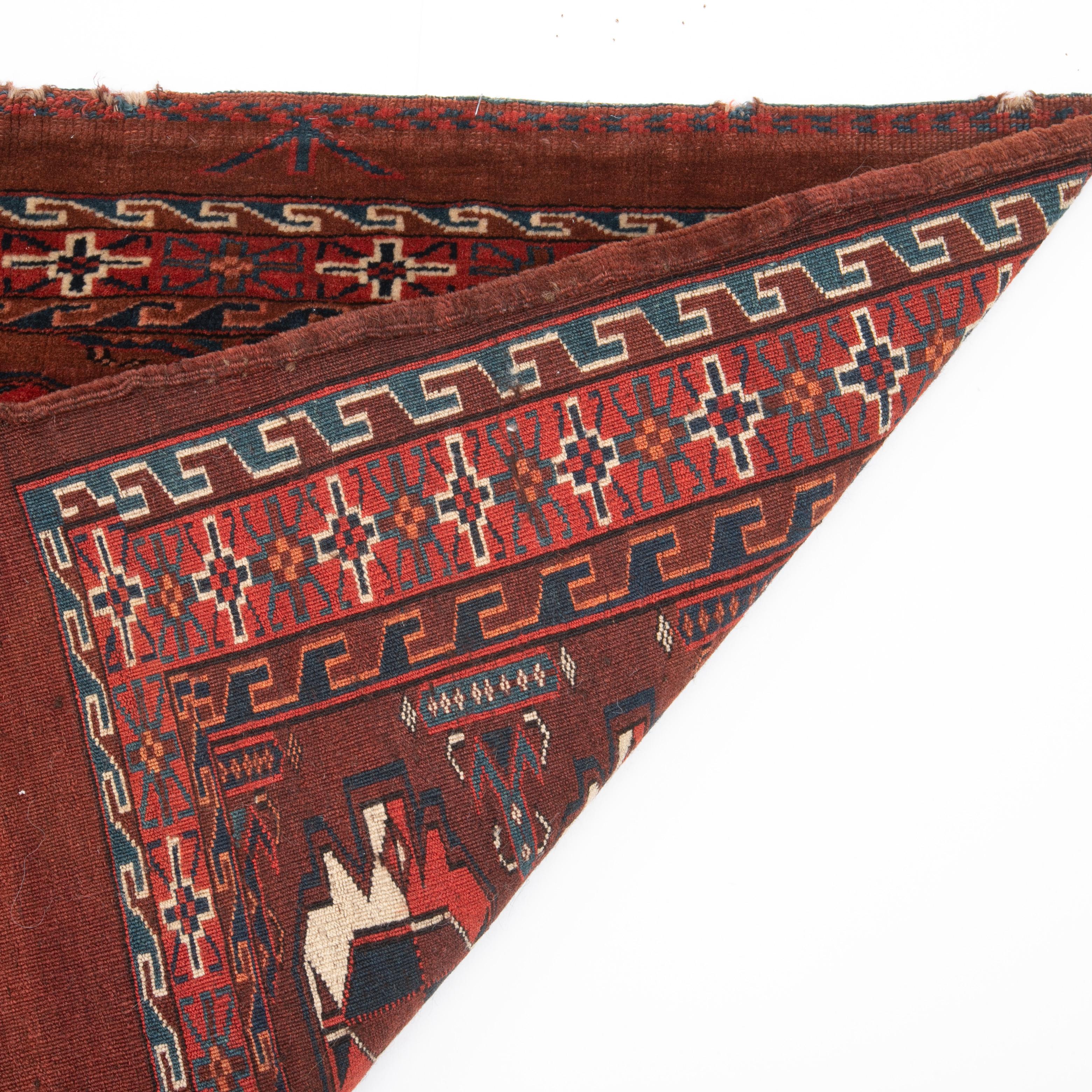 19th Century Antique Turkmen Yomud Tribe Chuvat Front 'Storage Bag Front' Late 19th C. For Sale