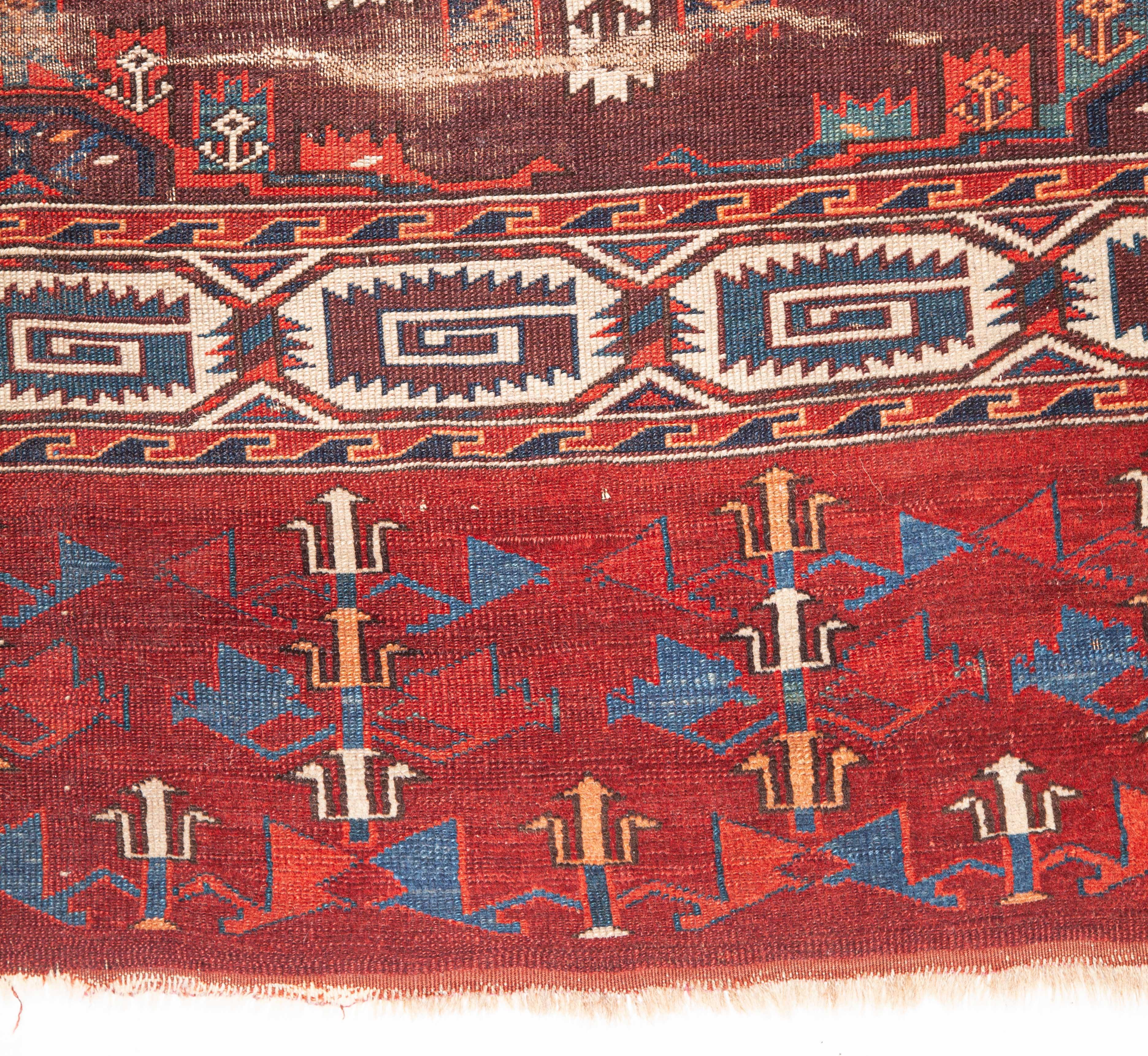 Hand-Knotted Antique Turkmen Yomud Tribe, Kepse Gul Design Main Rug, Mid-19th Century For Sale