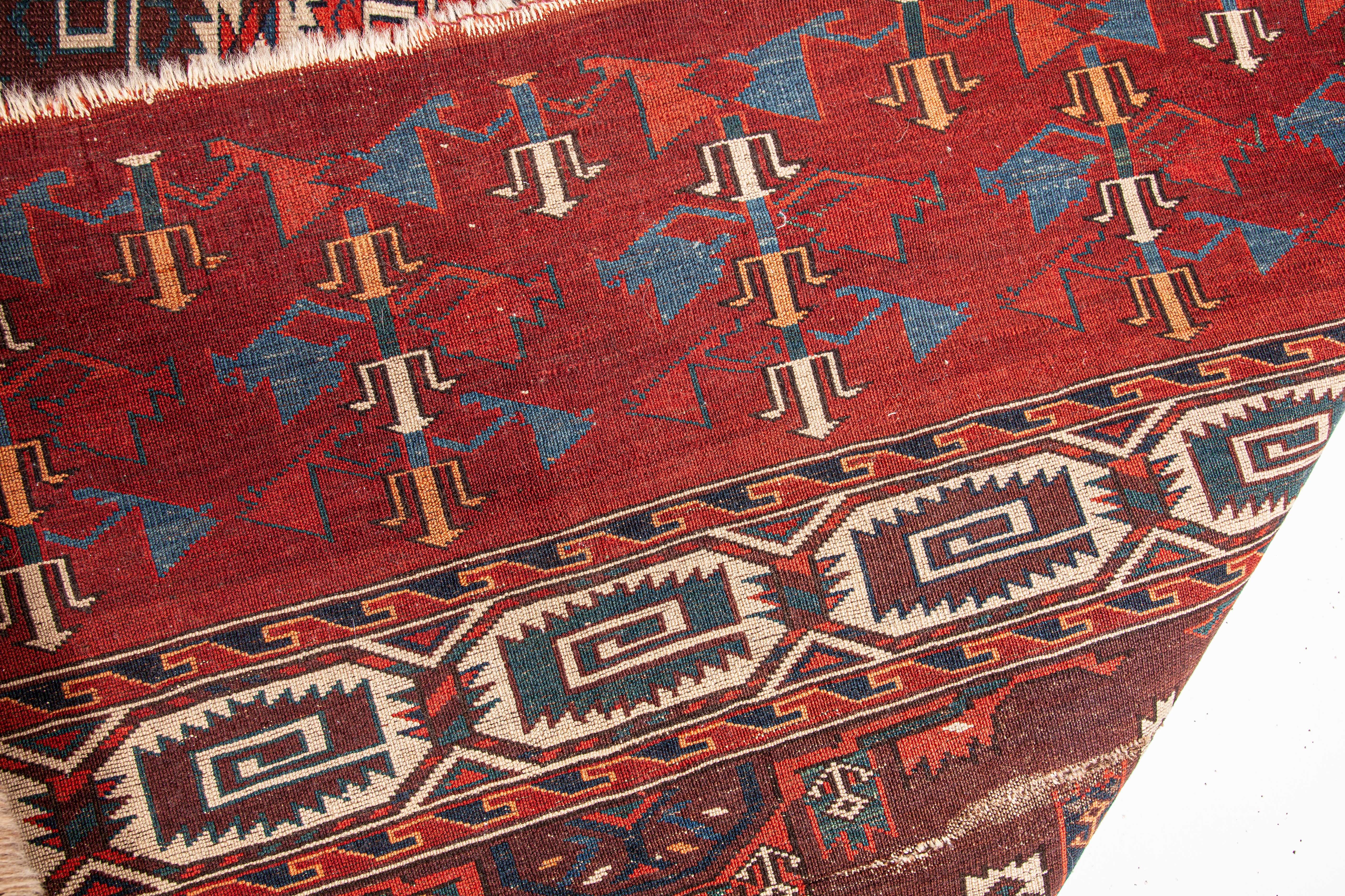 Wool Antique Turkmen Yomud Tribe, Kepse Gul Design Main Rug, Mid-19th Century For Sale