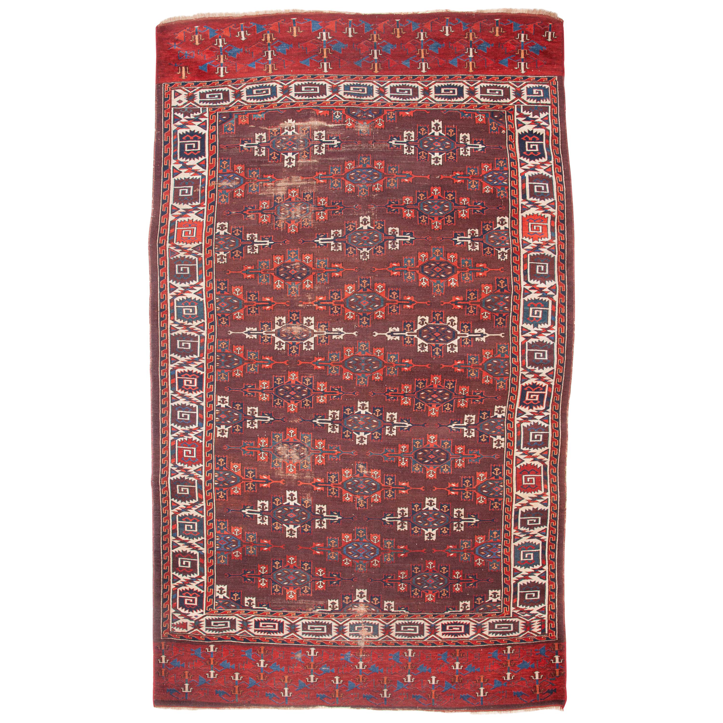 Antique Turkmen Yomud Tribe, Kepse Gul Design Main Rug, Mid-19th Century For Sale