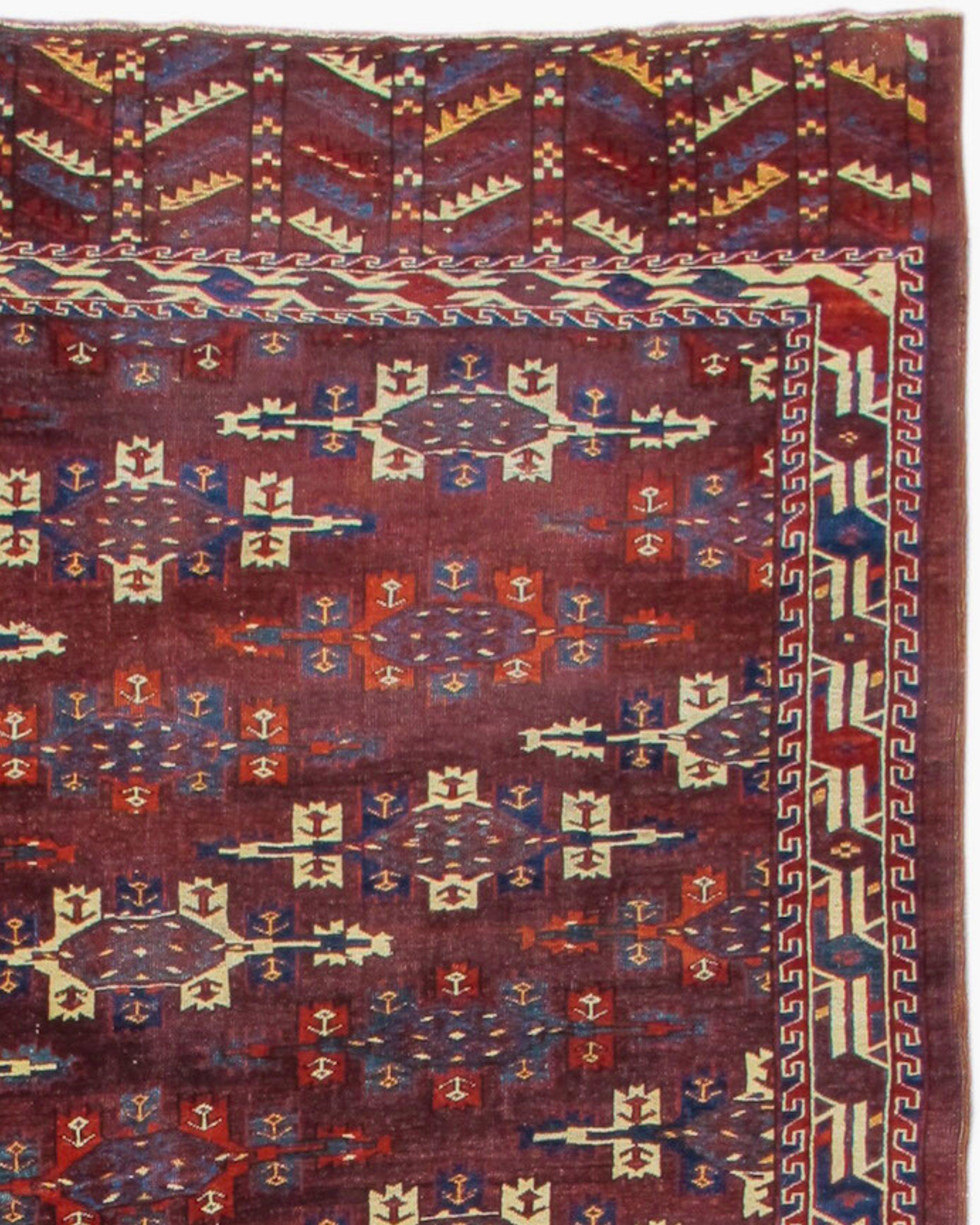 Hand-Woven Antique Turkmen Yomut Main Carpet Rug, 19th Century For Sale
