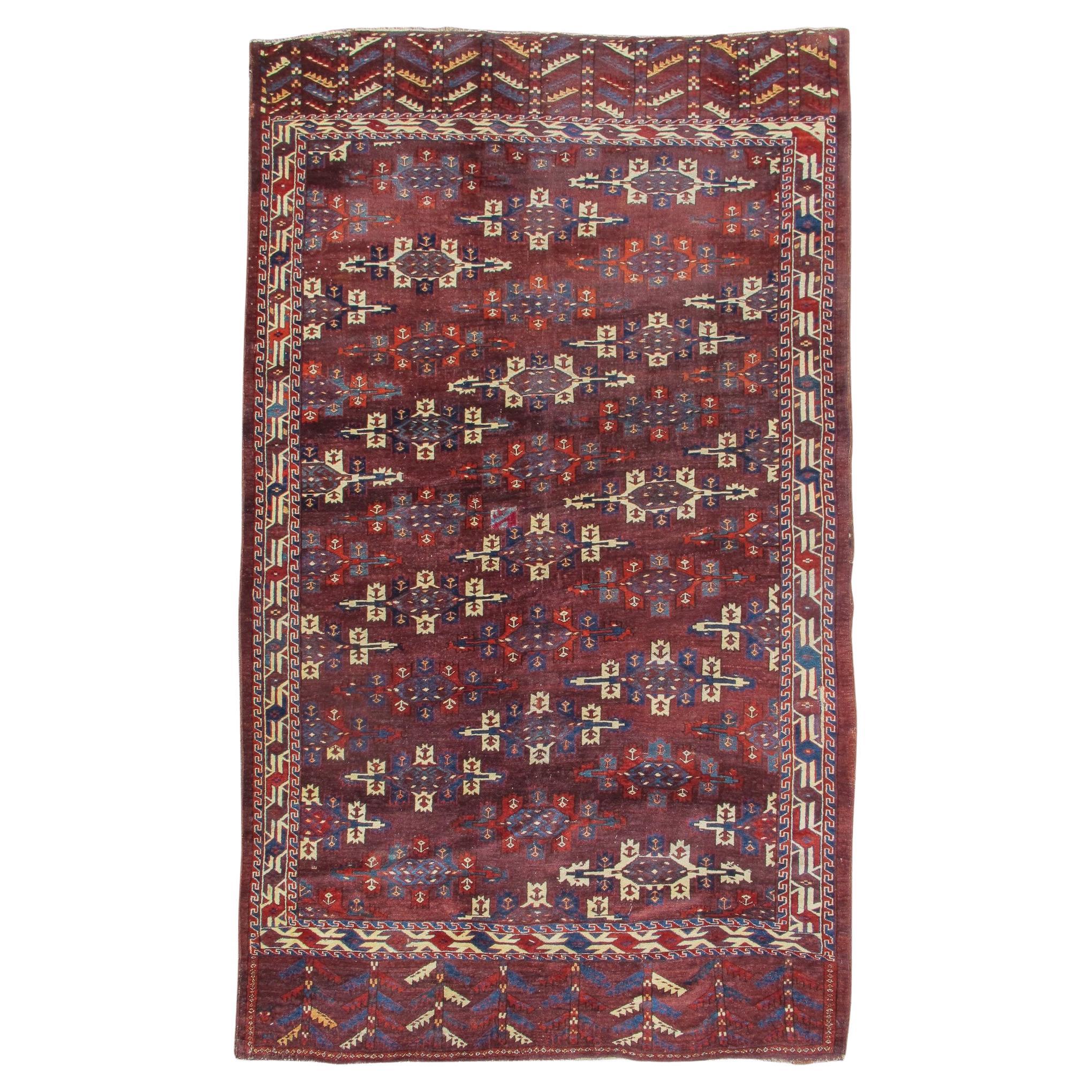Antique Turkmen Yomut Main Carpet Rug, 19th Century For Sale