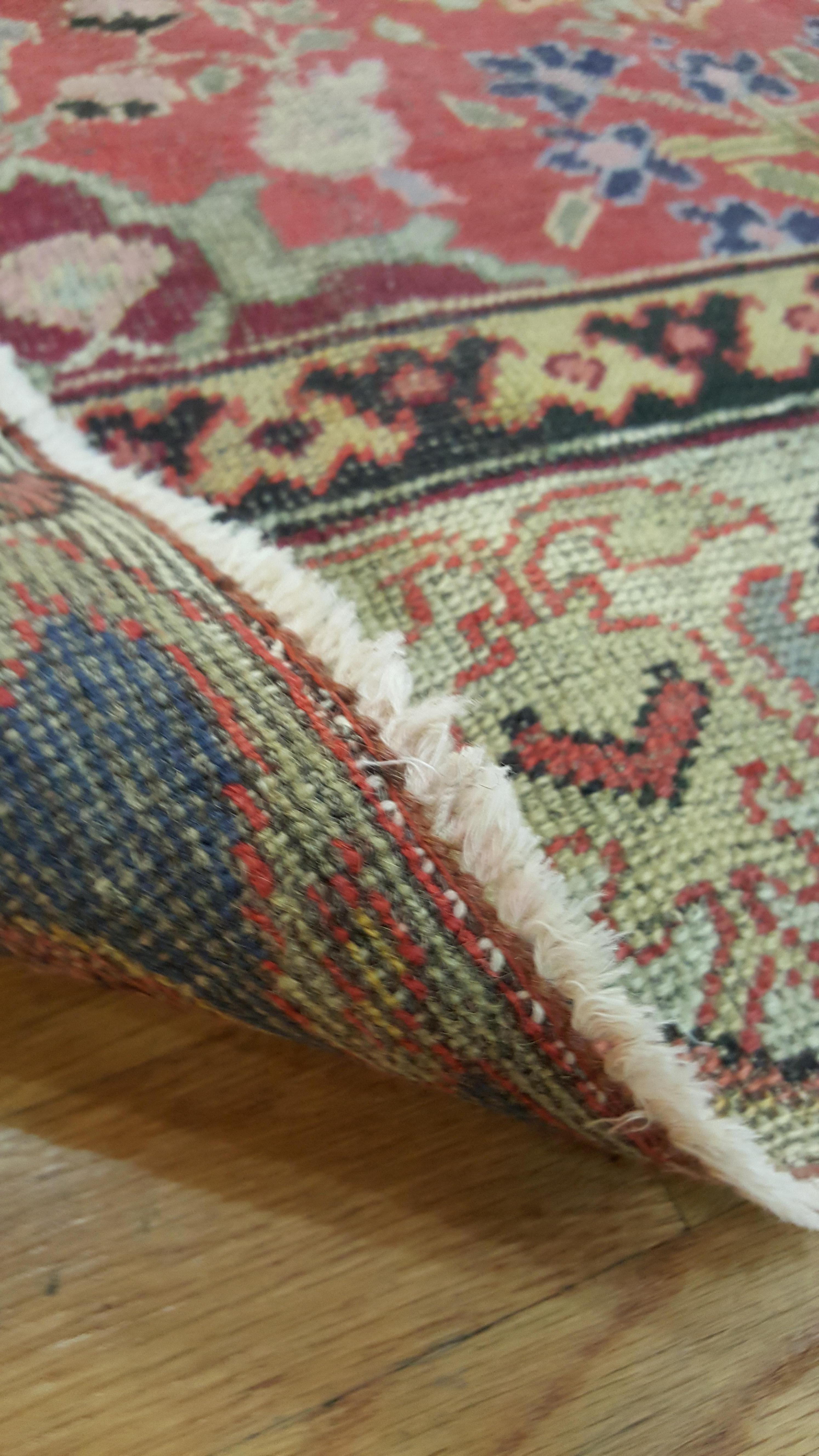 Wool Antique Turkmenistan Khotan Rug, Handmade Oriental Rug, Coral, Ivory, Blue, Soft For Sale