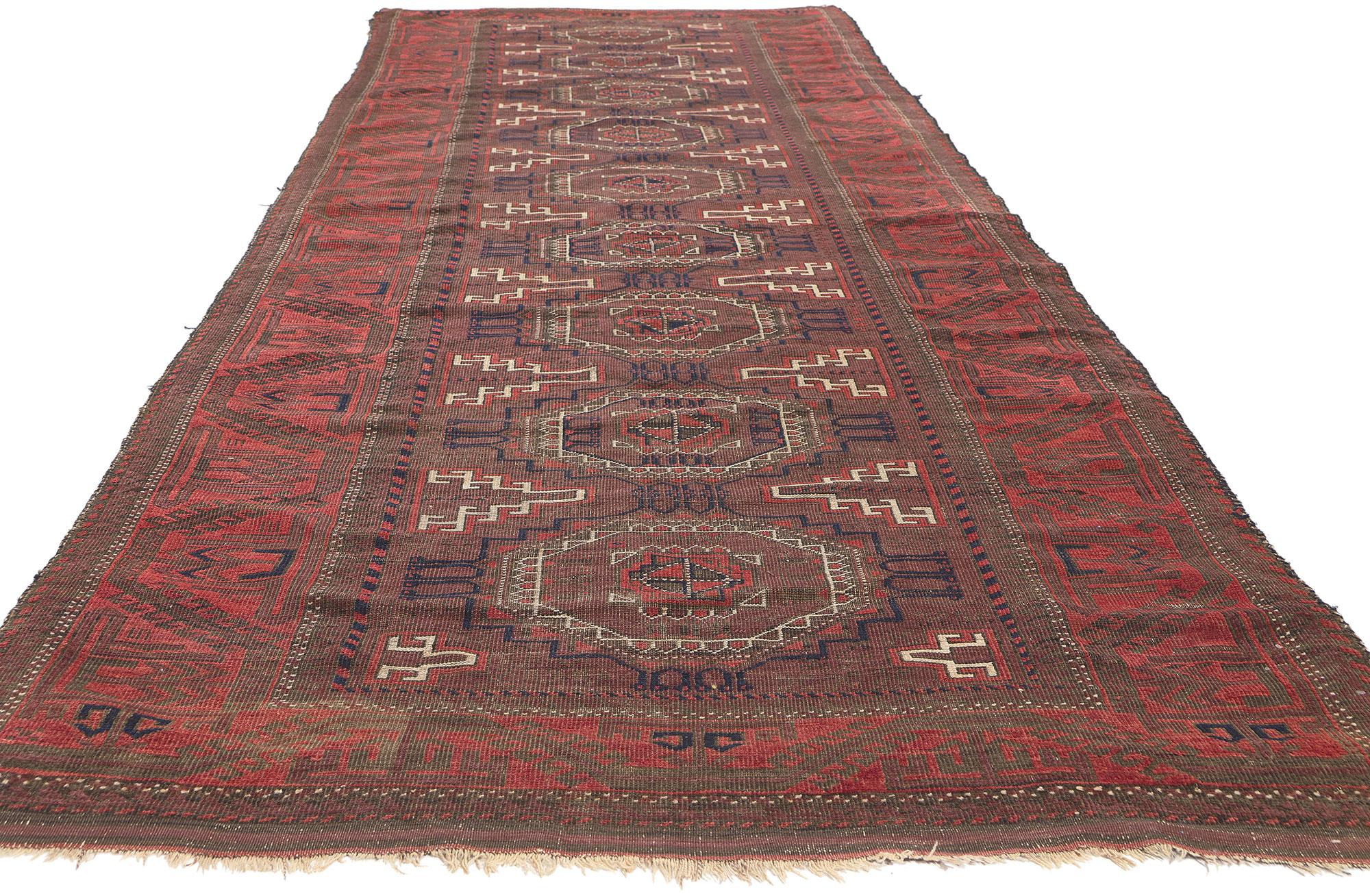 Tribal Antique Turkoman Afghan Rug 04'00 x 11'09 For Sale