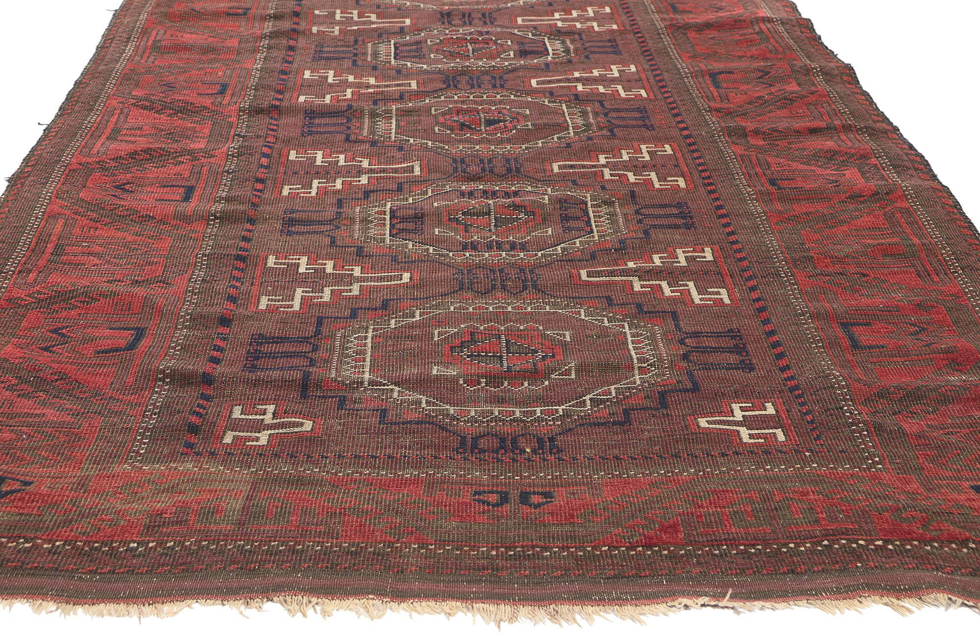 Persian Antique Turkoman Afghan Rug 04'00 x 11'09 For Sale