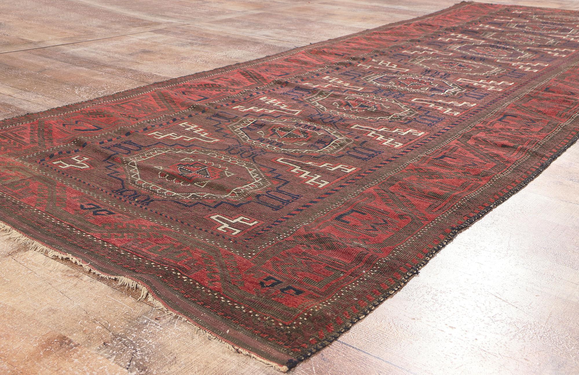 20th Century Antique Turkoman Afghan Rug 04'00 x 11'09 For Sale