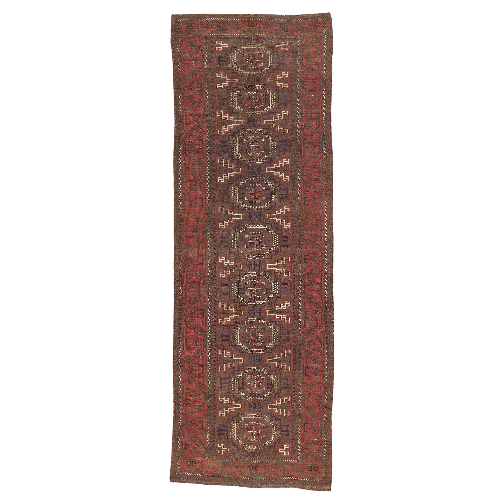 Antique Turkoman Afghan Rug 04'00 x 11'09 For Sale