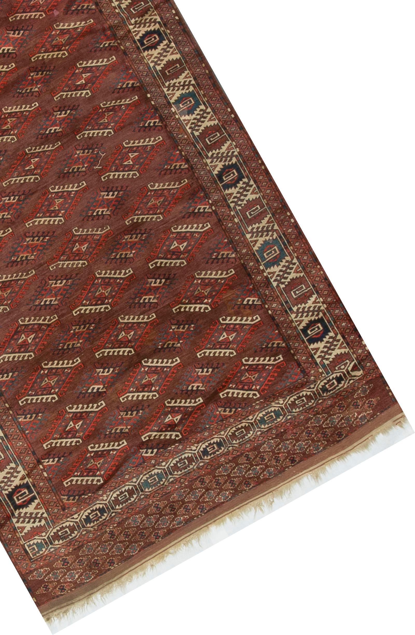 Hand-Woven Antique Turkoman Bokhara Yomut Rug, circa 1890 6'5 x 10'1. For Sale