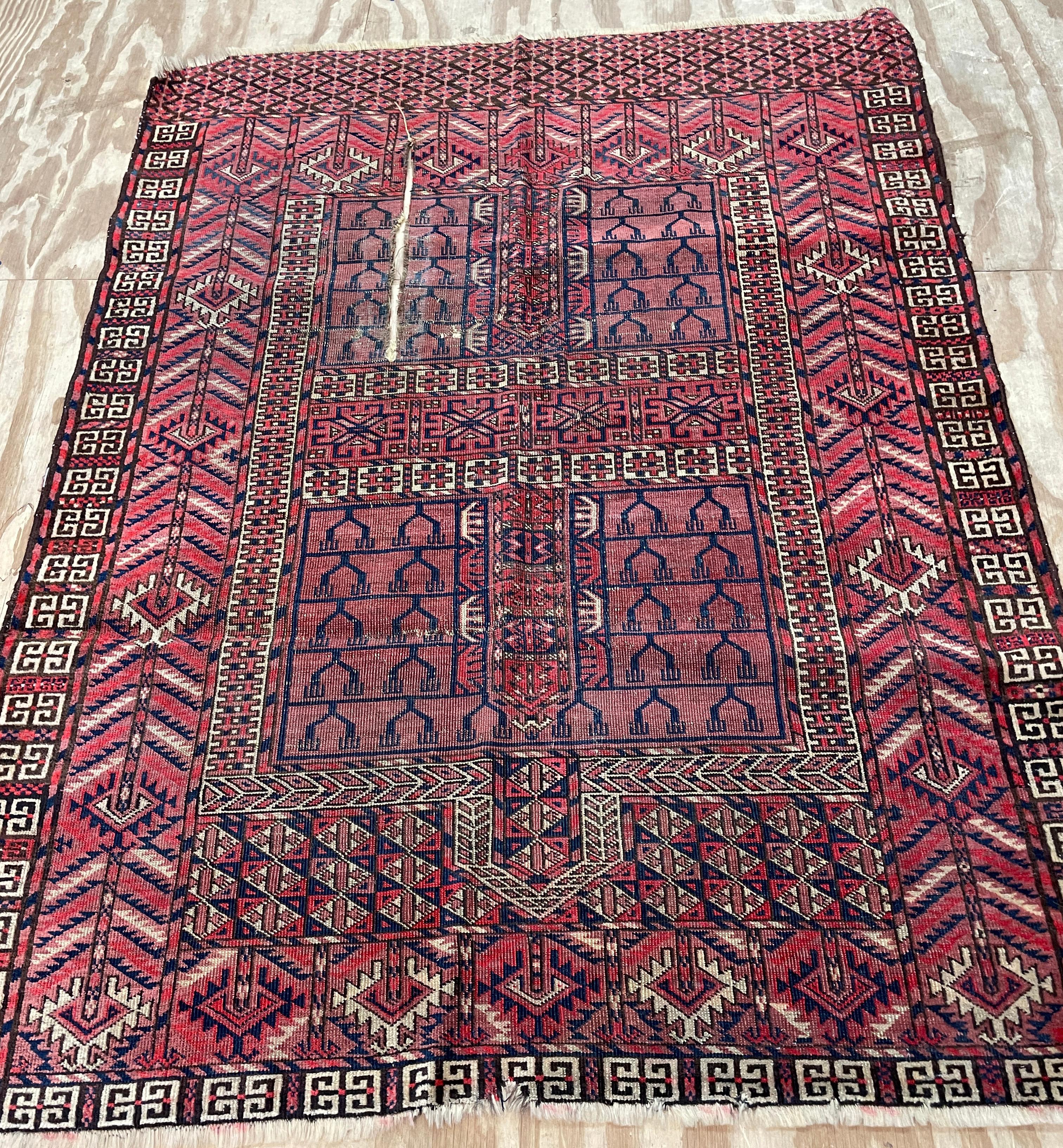 Tribal Antique Turkoman Engsi Hatchli Rug, AS IS For Sale