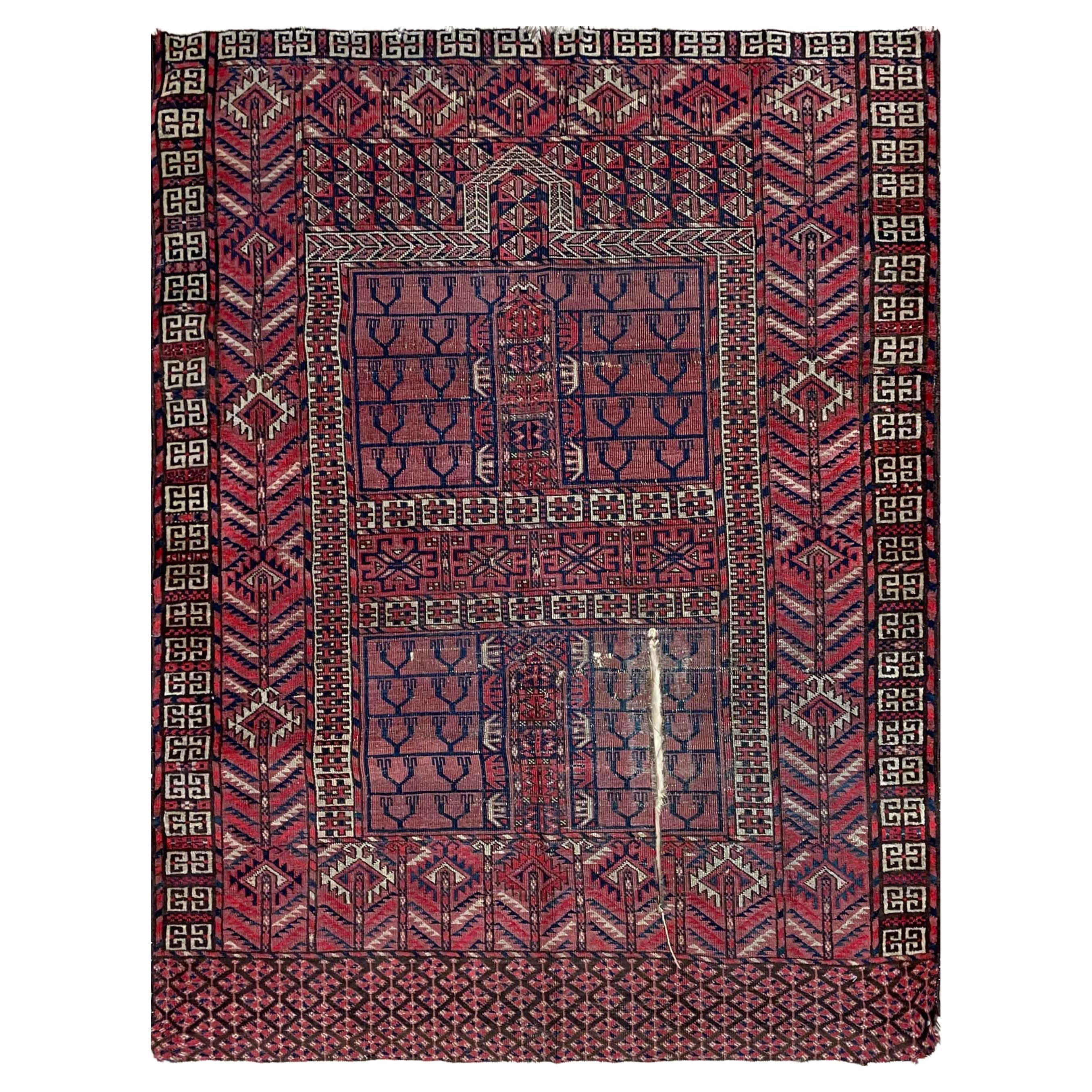 Antique Turkoman Engsi Hatchli Rug, AS IS