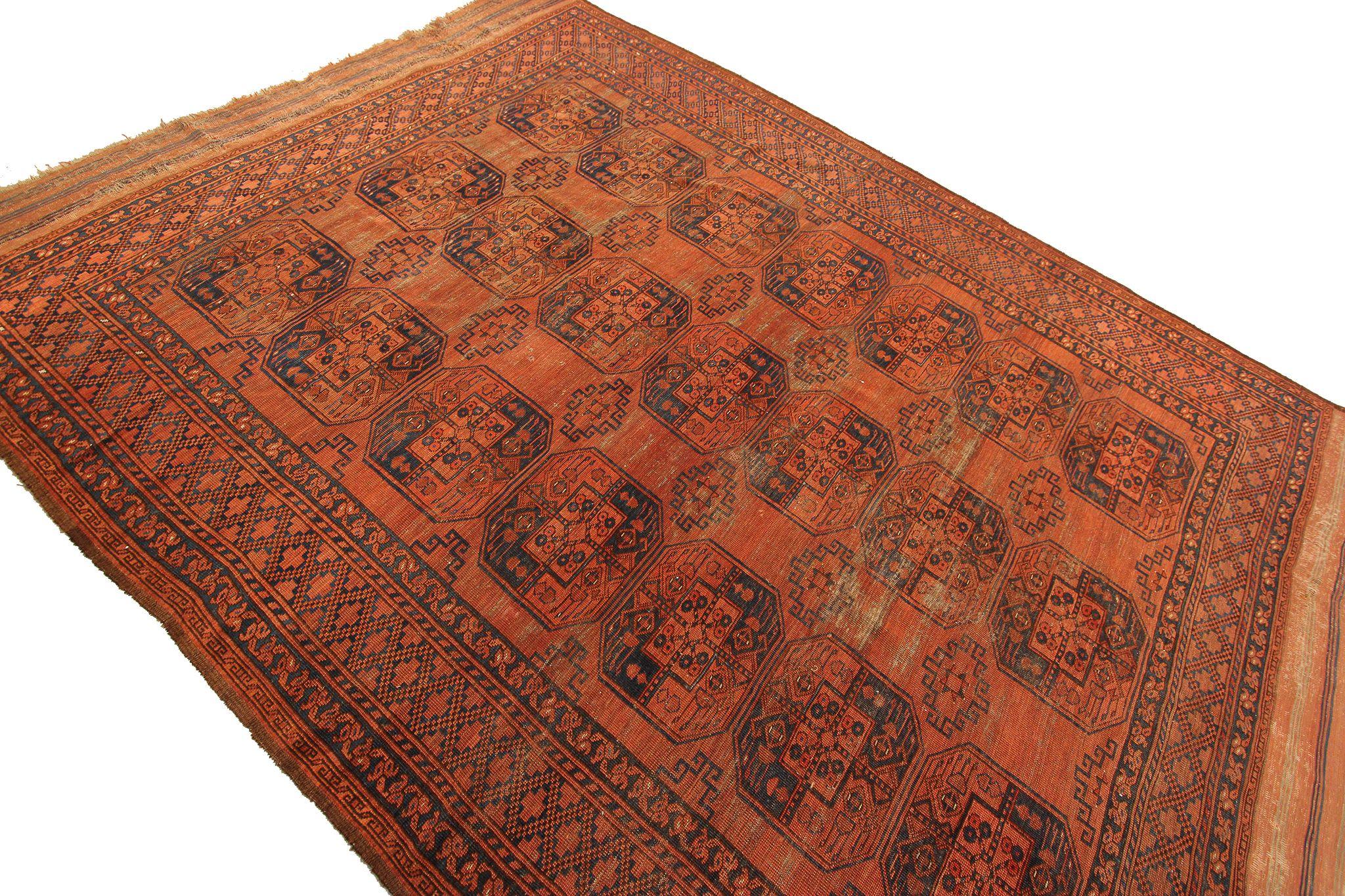 Antique Turkoman Ersari Main Rug Afghan Geometric Rug 1880 In Good Condition For Sale In New York, NY