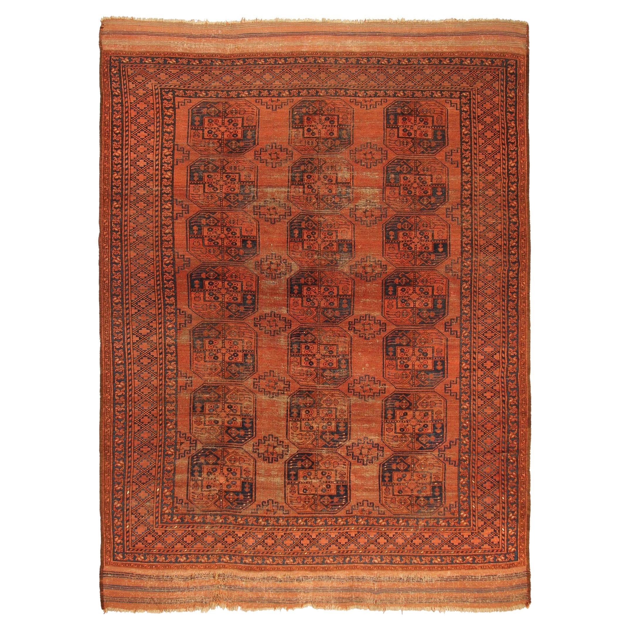 Antique Turkoman Ersari Main Rug Afghan Geometric Rug 1880