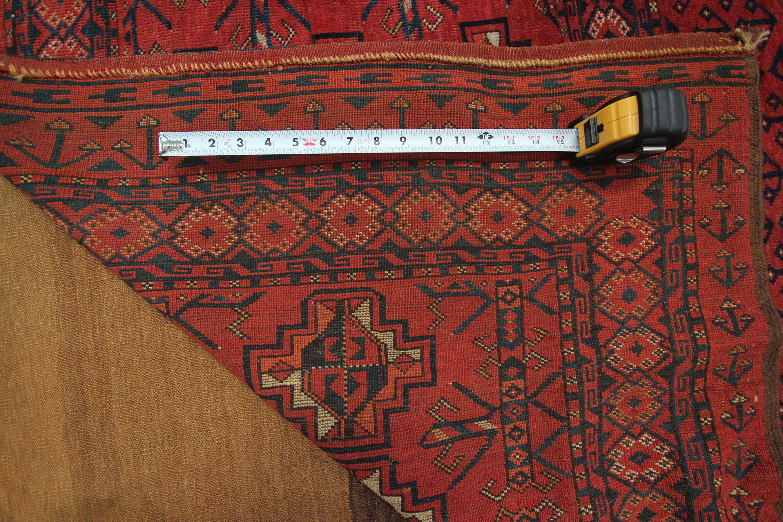 Ancien tapis turkoman Ersari principal géométrique afghan Tapis tribal 1880 3x5 en vente 3