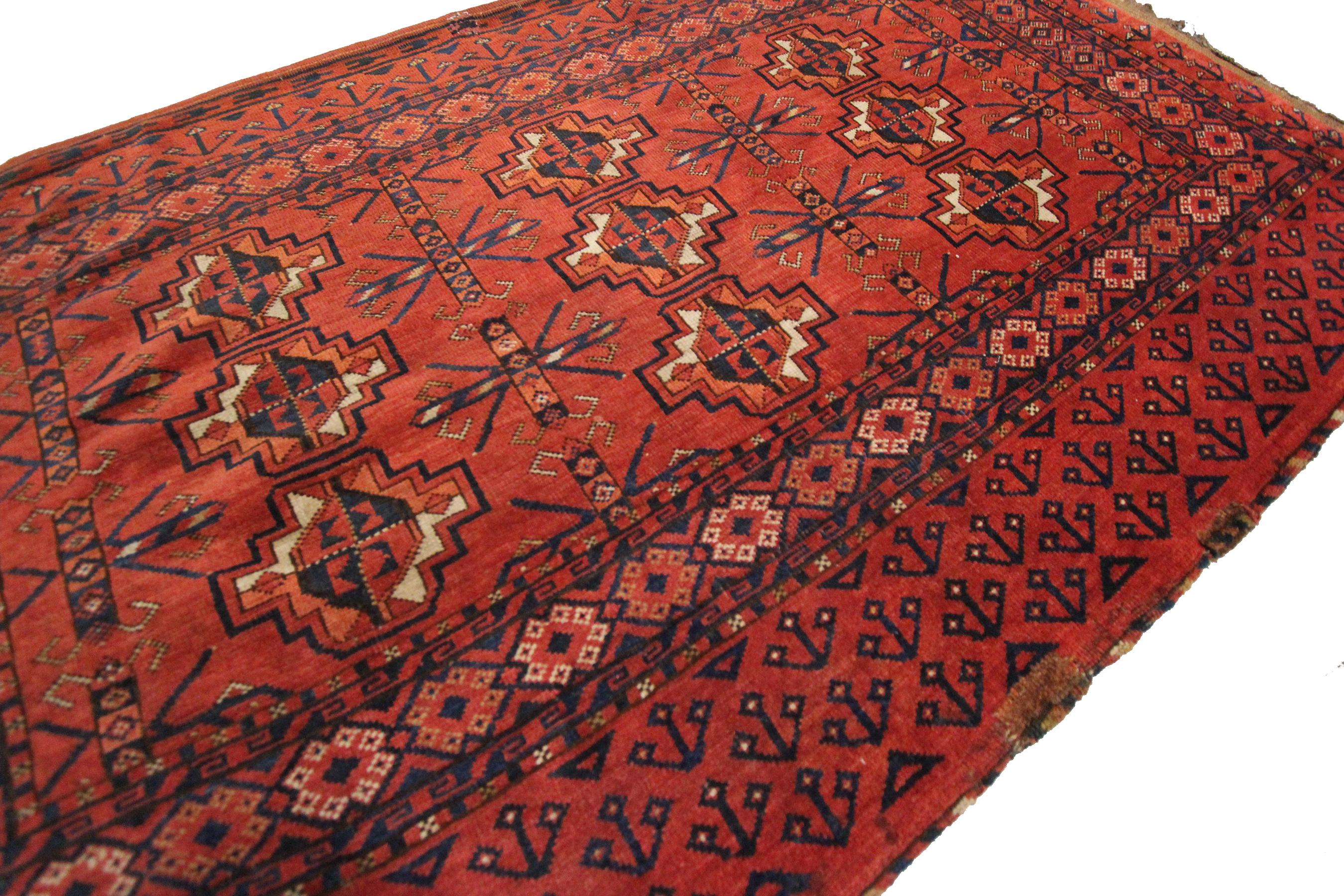 Hand-Knotted Antique Turkoman Ersari Main Rug Afghan Geometric Rug Tribal Rug, 1880 For Sale