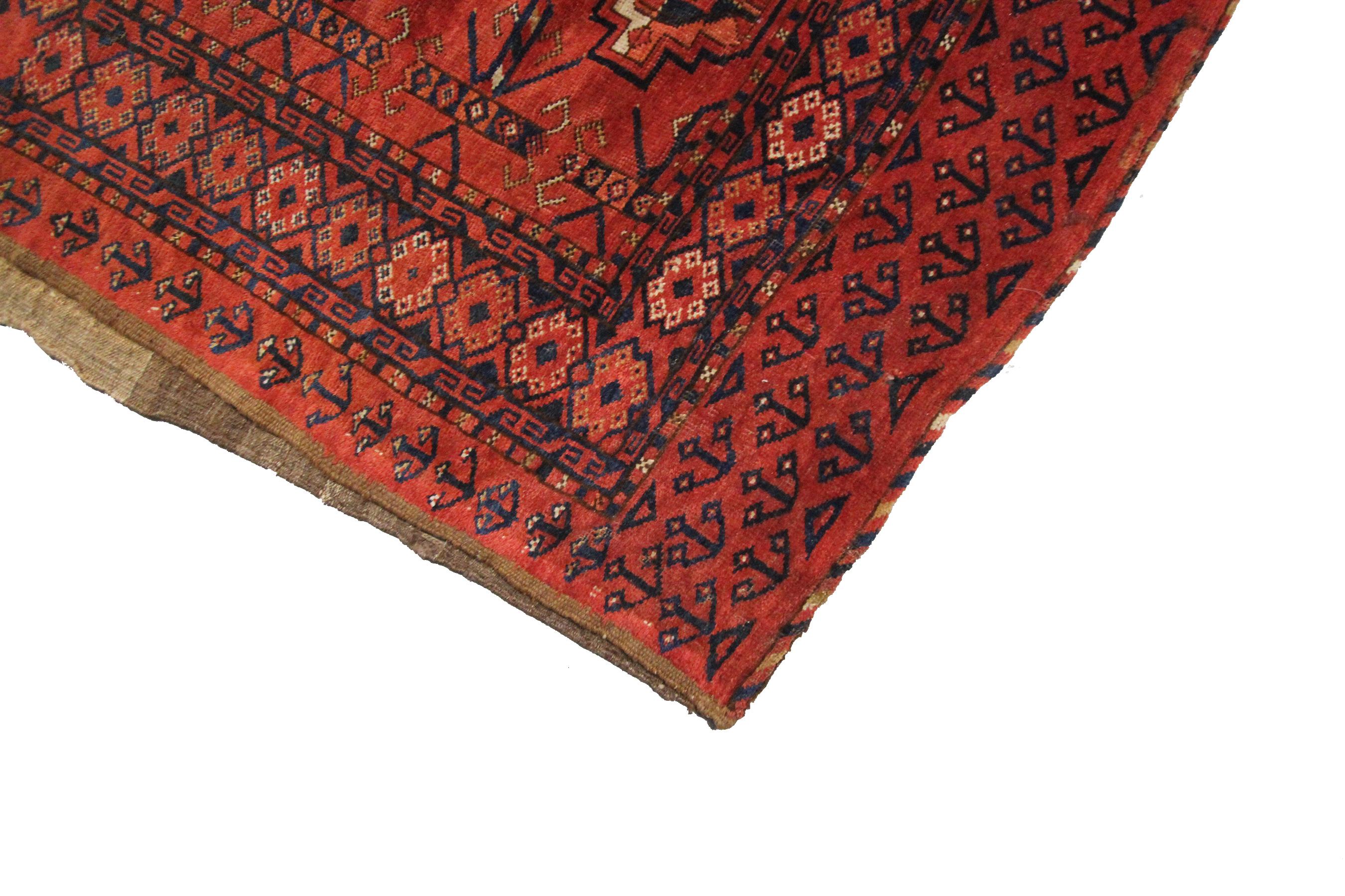 Noué à la main Ancien tapis turkoman Ersari principal géométrique afghan Tapis tribal 1880 3x5 en vente