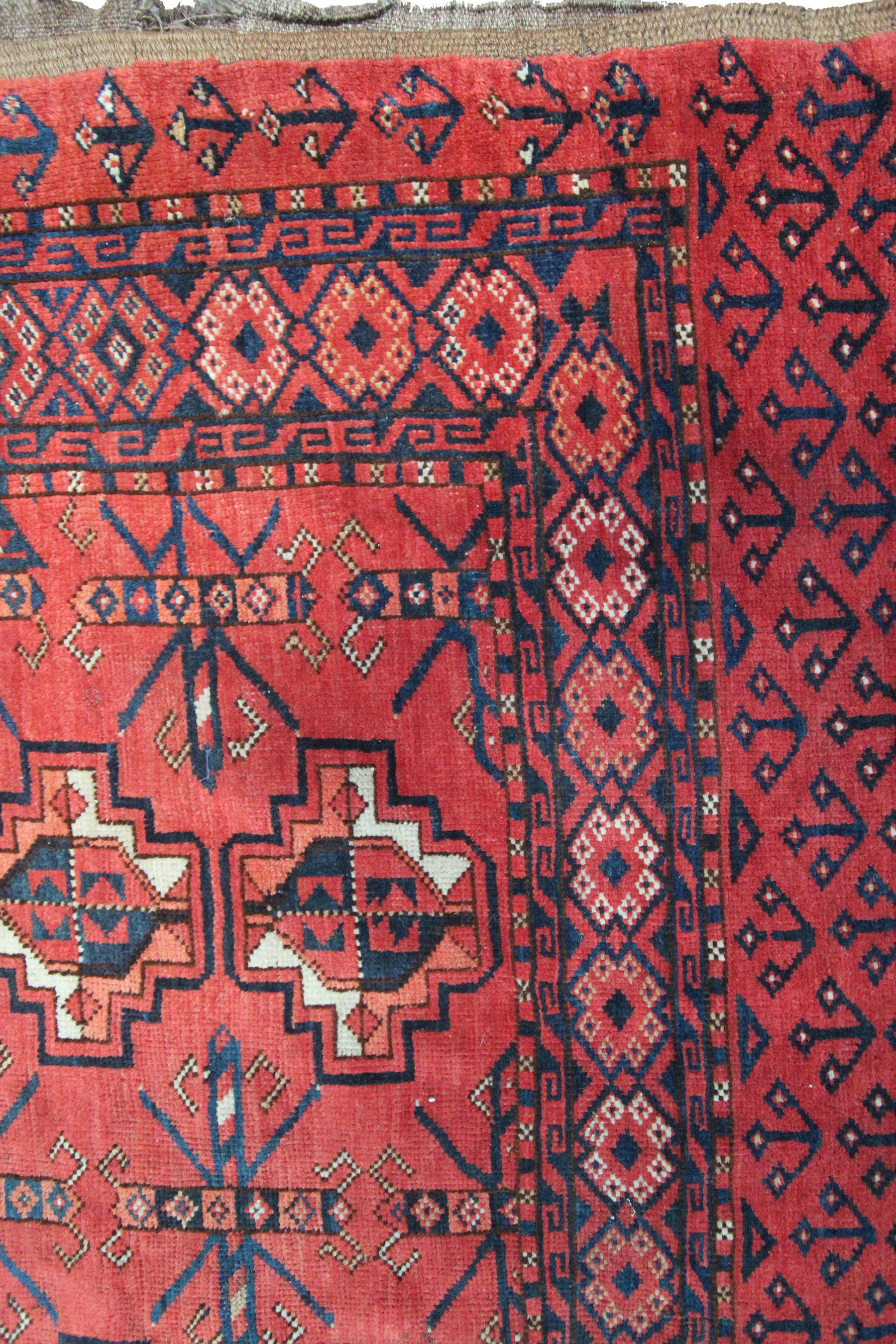 Ancien tapis turkoman Ersari principal géométrique afghan Tapis tribal 1880 3x5 Bon état - En vente à New York, NY
