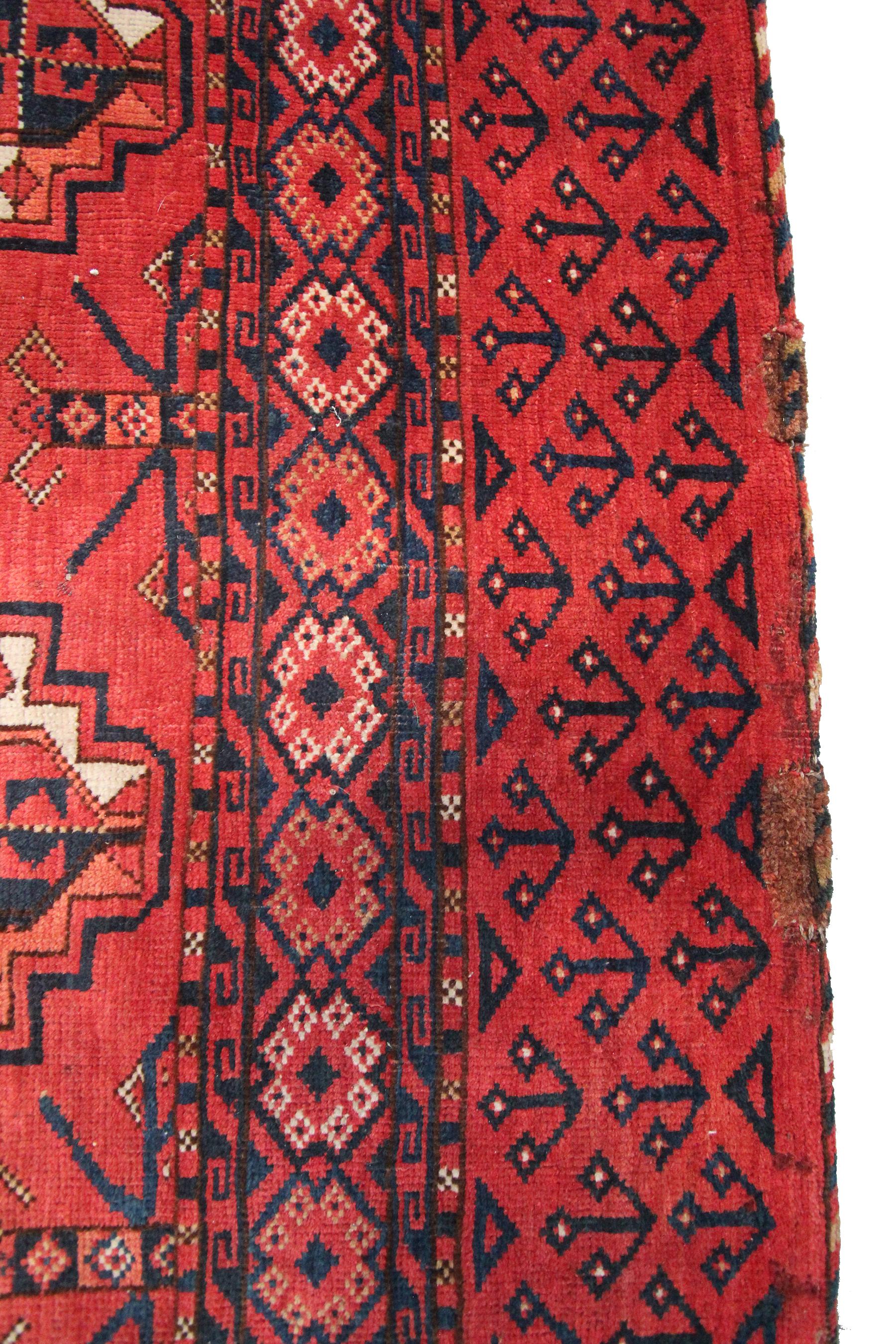 Wool Antique Turkoman Ersari Main Rug Afghan Geometric Rug Tribal Rug, 1880 For Sale