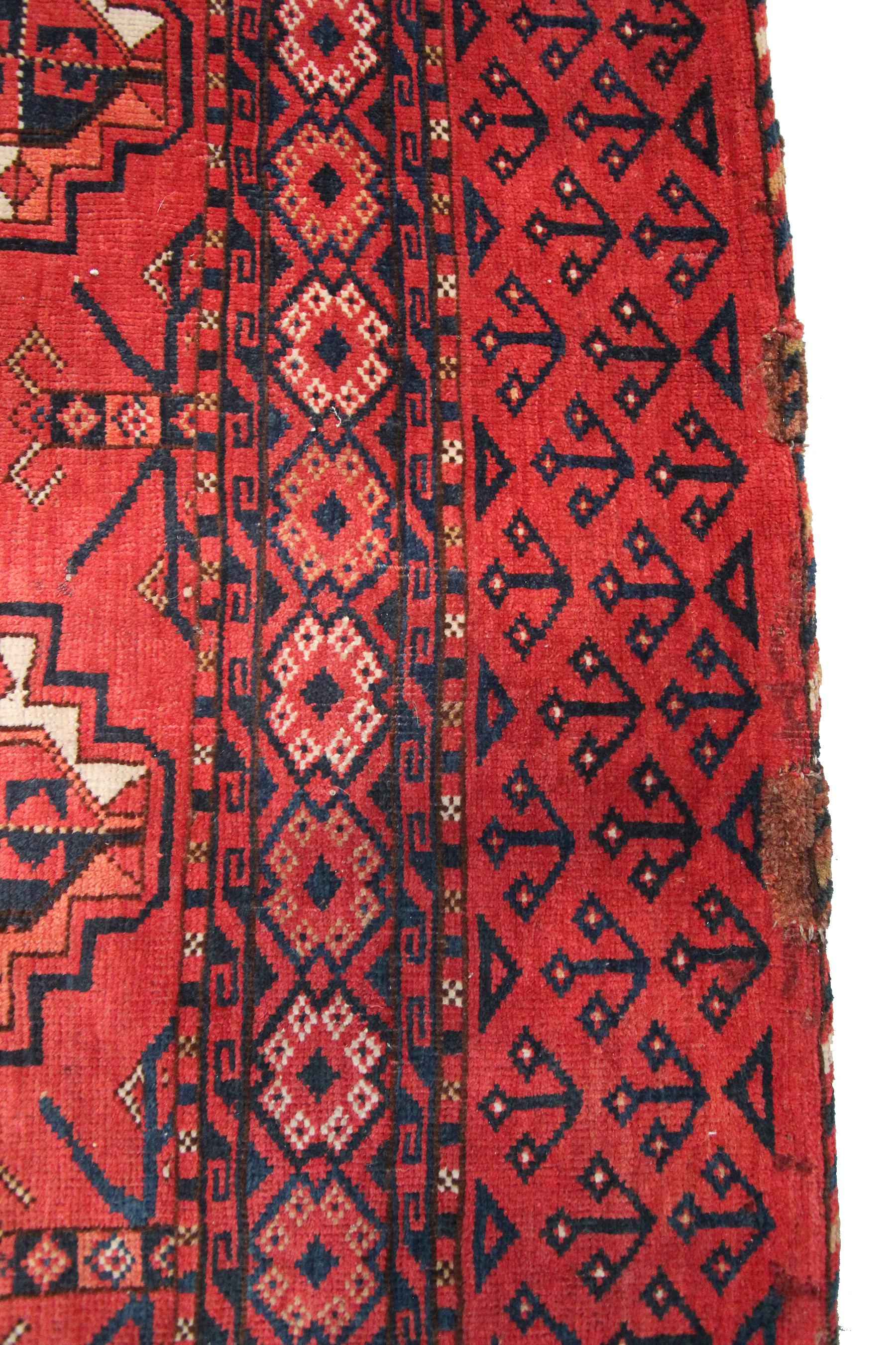 Wool Antique Turkoman Ersari Main Rug Afghan Geometric Rug Tribal Rug, 1880 For Sale