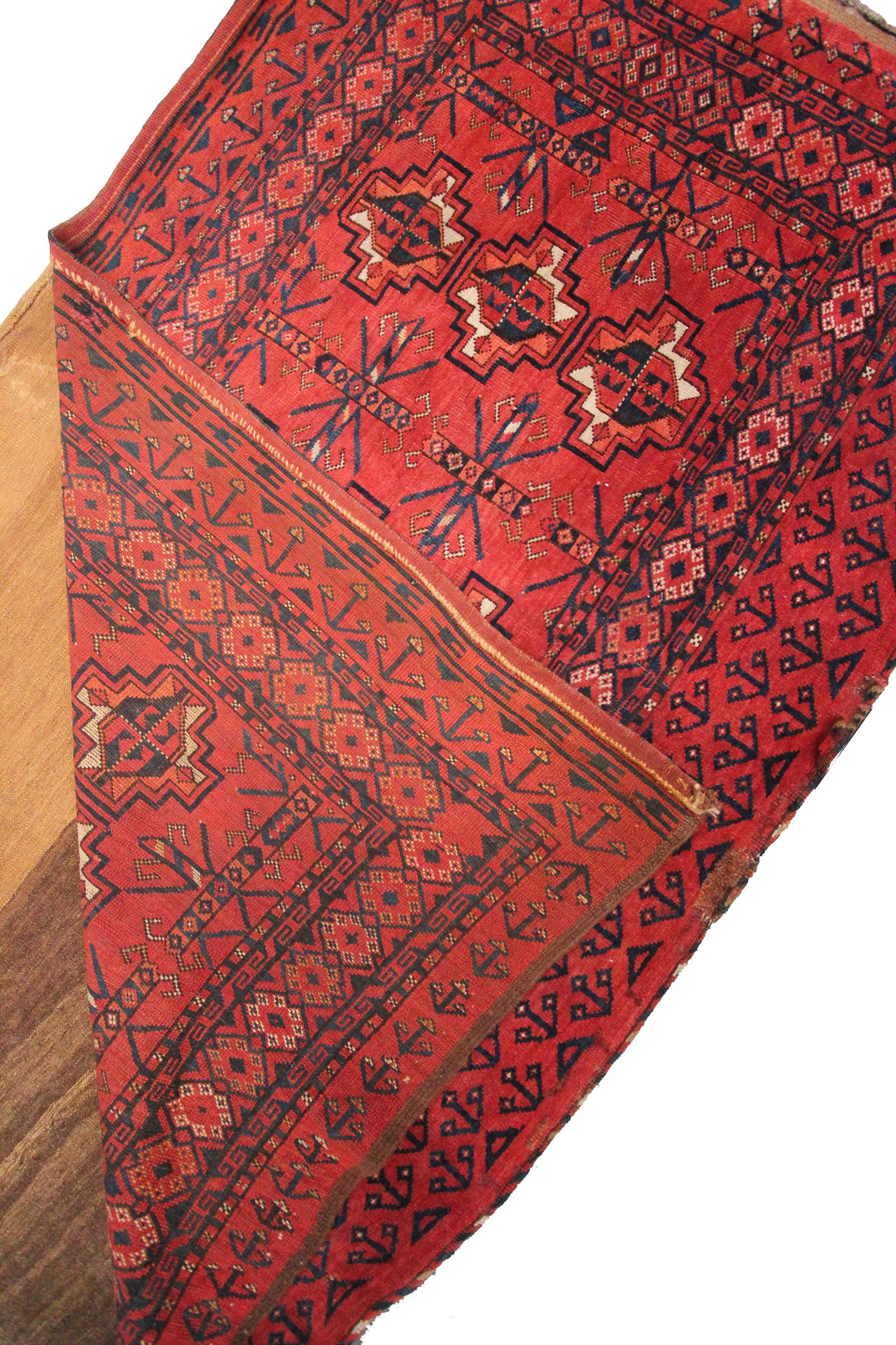 Laine Ancien tapis turkoman Ersari principal géométrique afghan Tapis tribal 1880 3x5 en vente