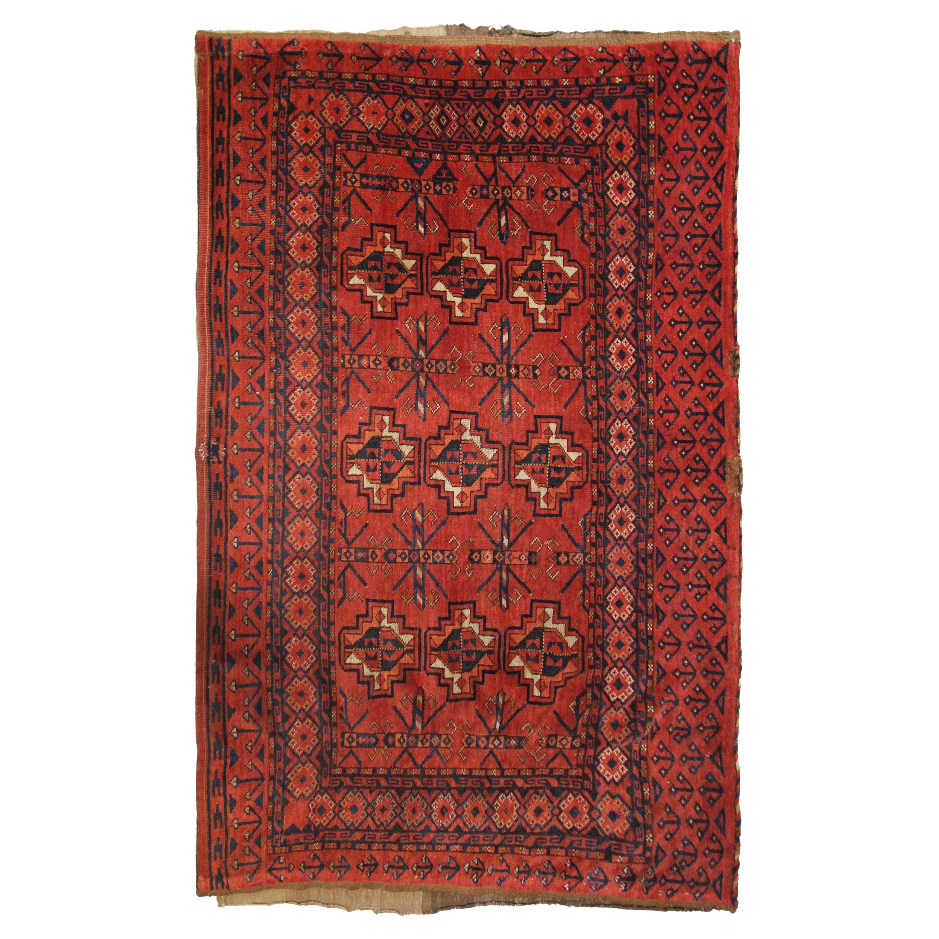 Ancien tapis turkoman Ersari principal géométrique afghan Tapis tribal 1880 3x5 en vente