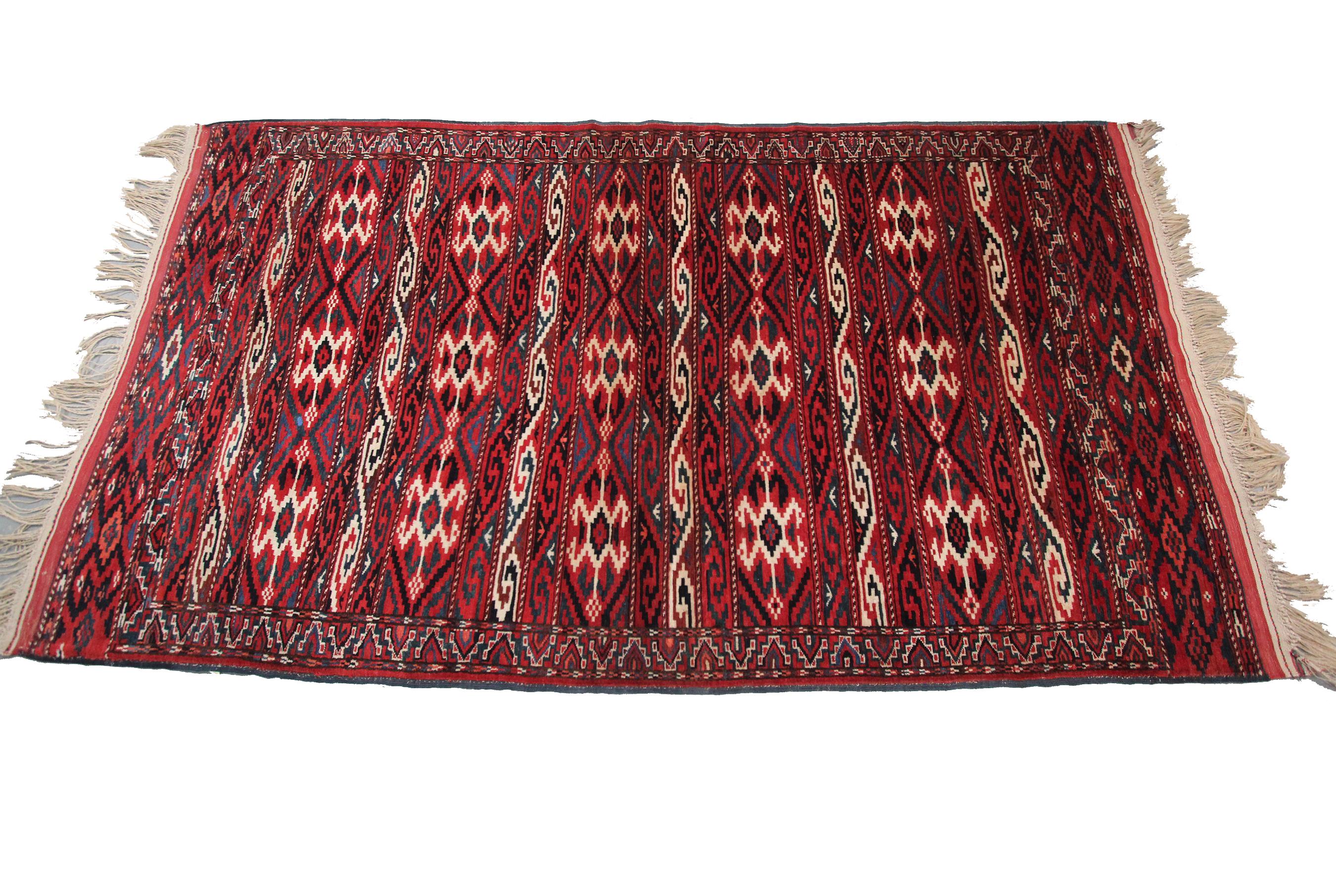 Antiker Turkoman Teppich Geometrischer Stammesteppich 
4x8 

4'3