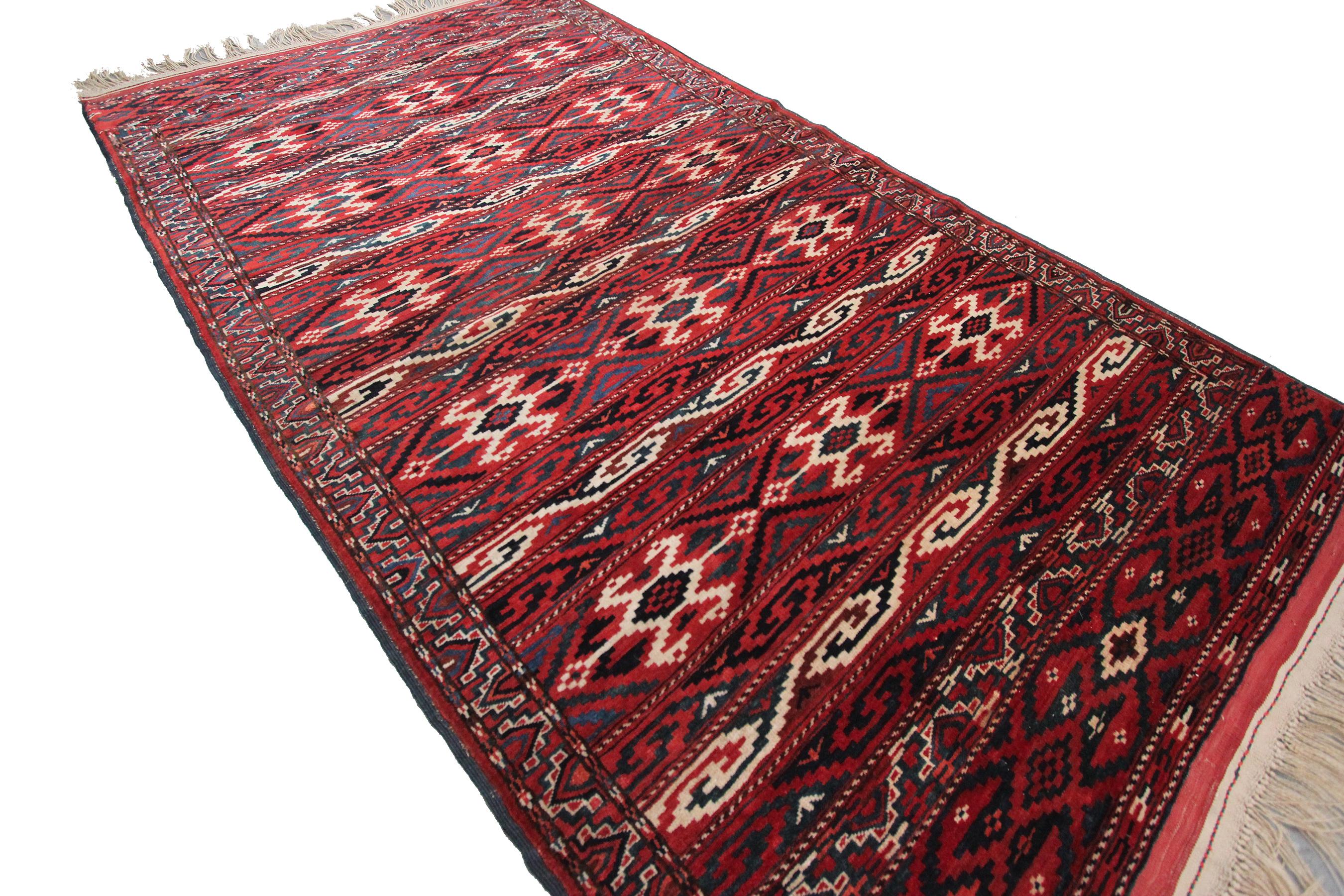 Hand-Knotted Antique Turkoman Ersari Main Rug Afghan Geometric Rug Tribal Rug For Sale