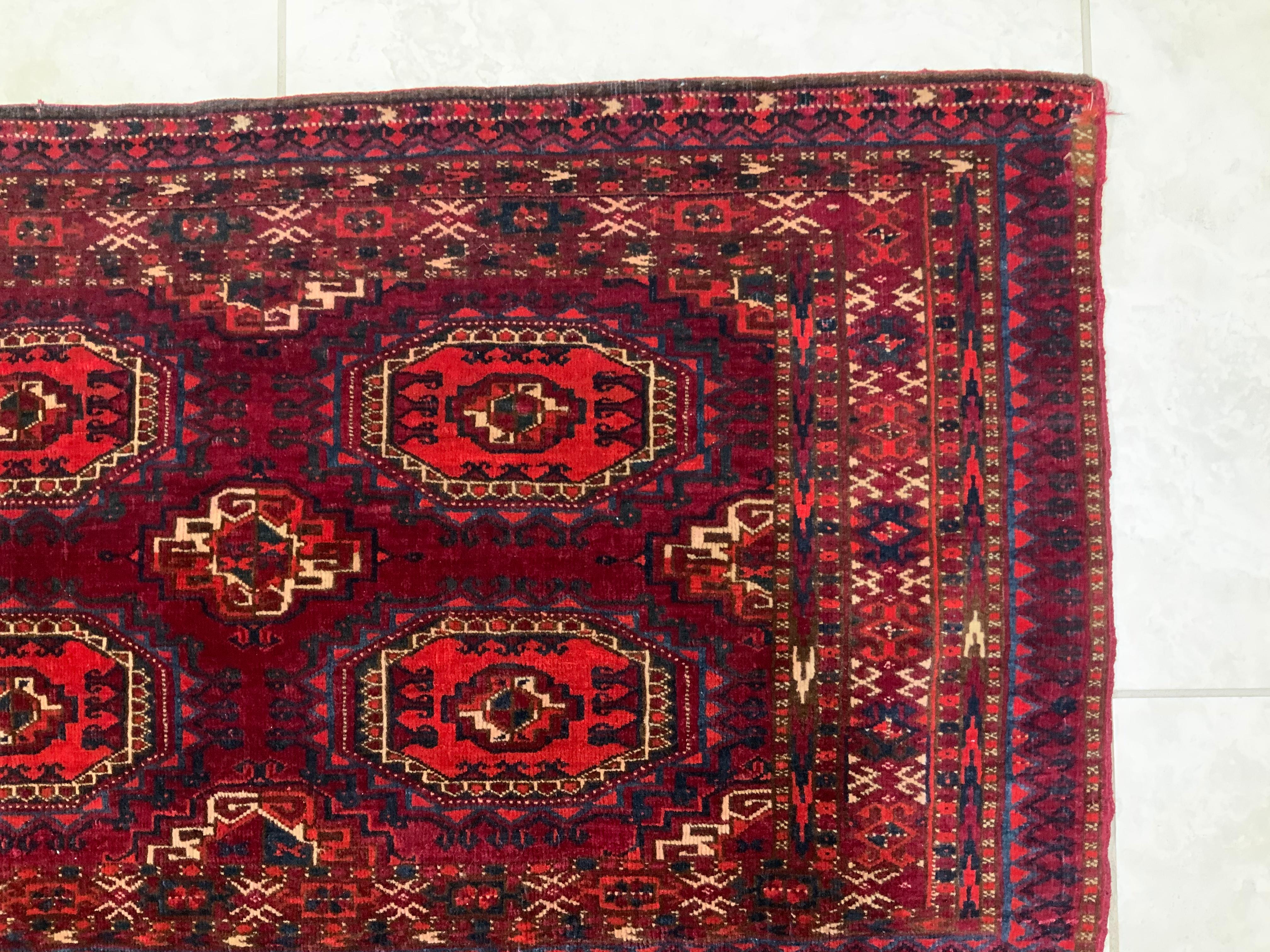 Hand-Woven Antique Turkoman Rug