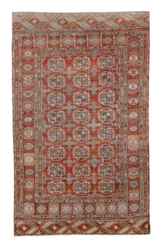 Antique Turkoman Rug with Allover Gül Field in Rust Red & Steel Blue