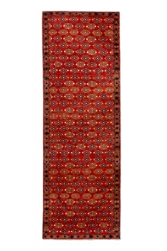 Antique Turkoman Runner with Repeating Gul Pattern in Deep Red