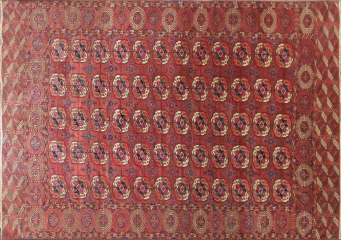 Antique handmade Turkoman Tekke Main Carpet, 7'6