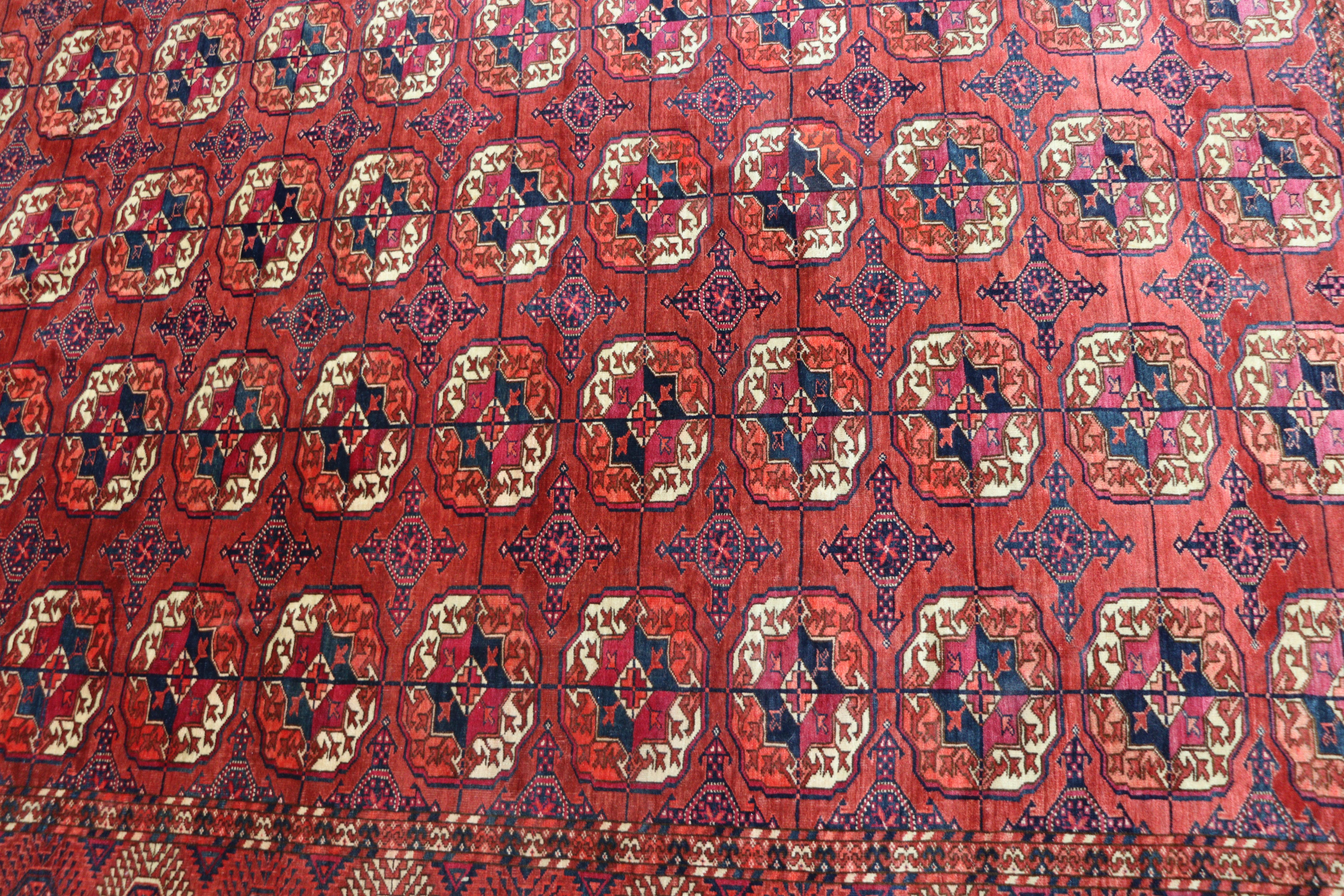 Wool Antique Turkoman Tekke Main Carpet, 7'6