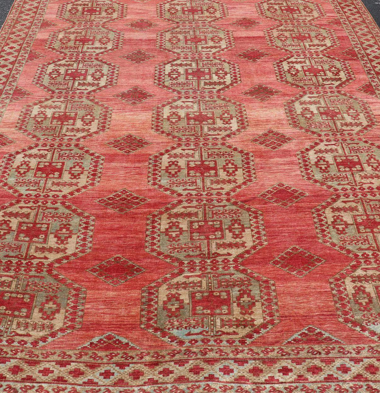 Wool Antique Turkomen Ersari Rug with Repeating Gul Design For Sale