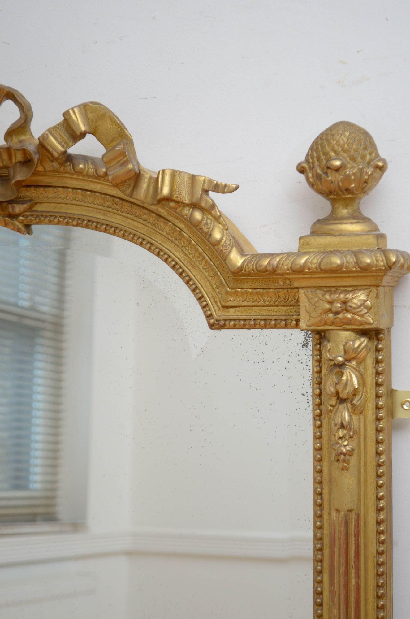 Antique Turn of The Century Giltwood Pier Mirror H154cm For Sale 4