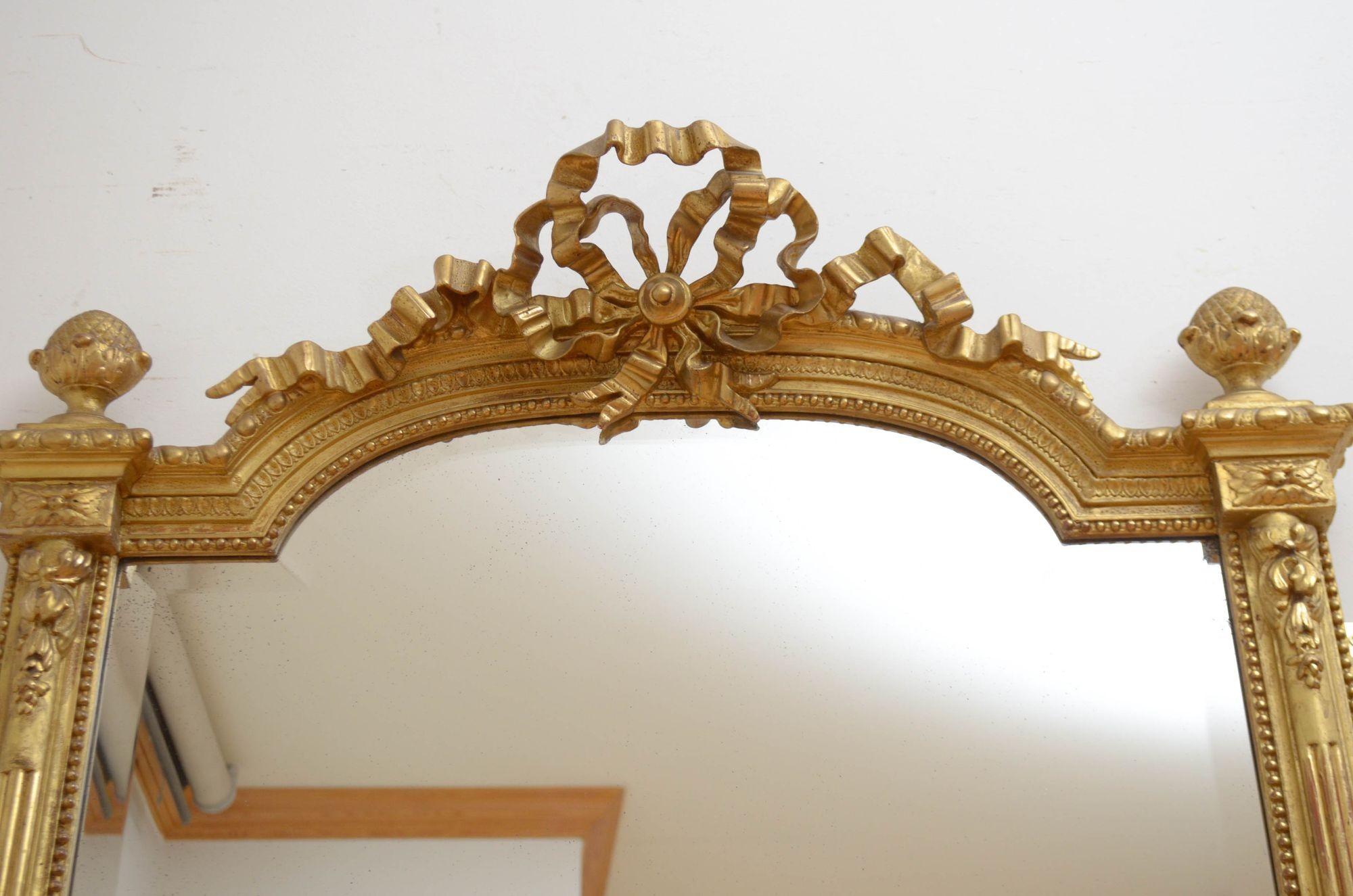 Antiker Pfeilerspiegel aus vergoldetem Holz aus der Jahrhundertwende H154cm im Angebot 5