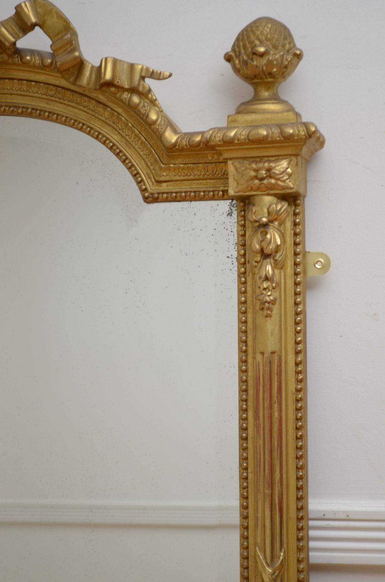 Antiker Pfeilerspiegel aus vergoldetem Holz aus der Jahrhundertwende H154cm im Angebot 6