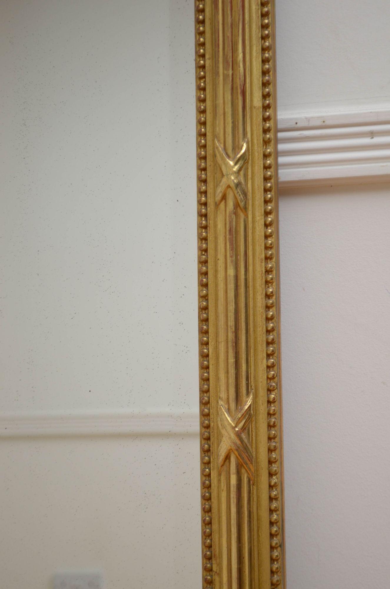 Antiker Pfeilerspiegel aus vergoldetem Holz aus der Jahrhundertwende H154cm im Angebot 7