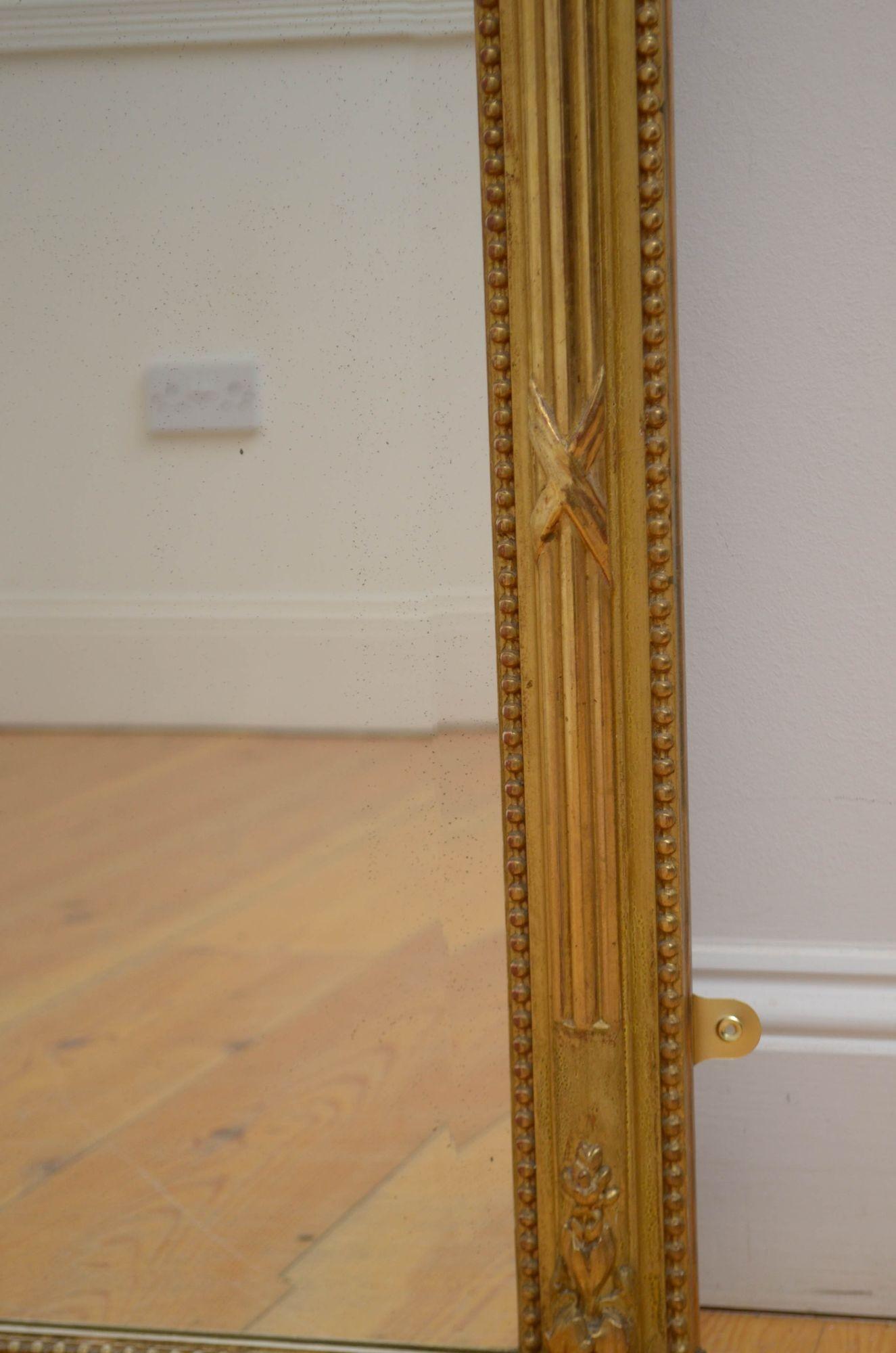 Antiker Pfeilerspiegel aus vergoldetem Holz aus der Jahrhundertwende H154cm im Angebot 8
