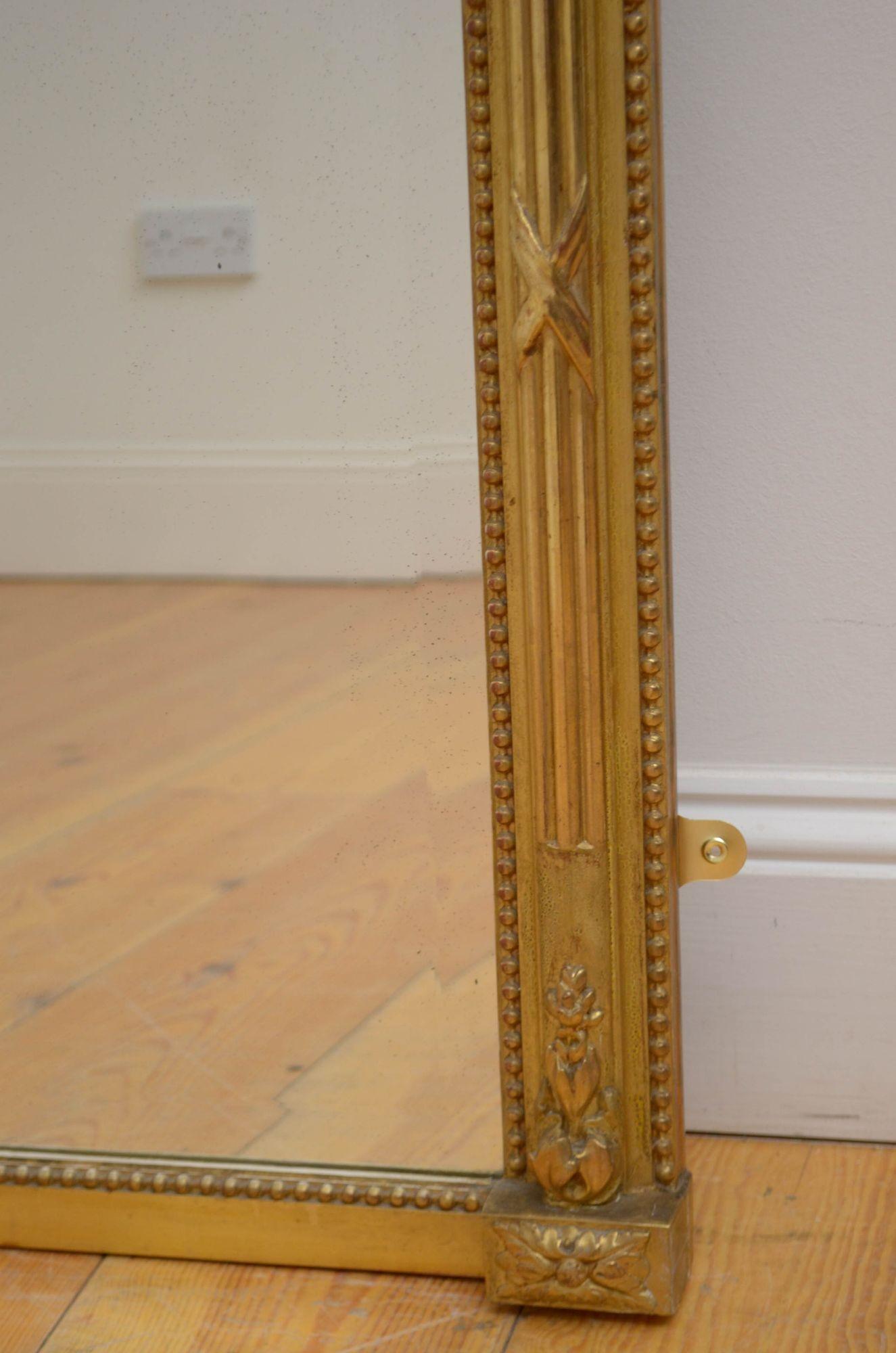 Antiker Pfeilerspiegel aus vergoldetem Holz aus der Jahrhundertwende H154cm im Angebot 9