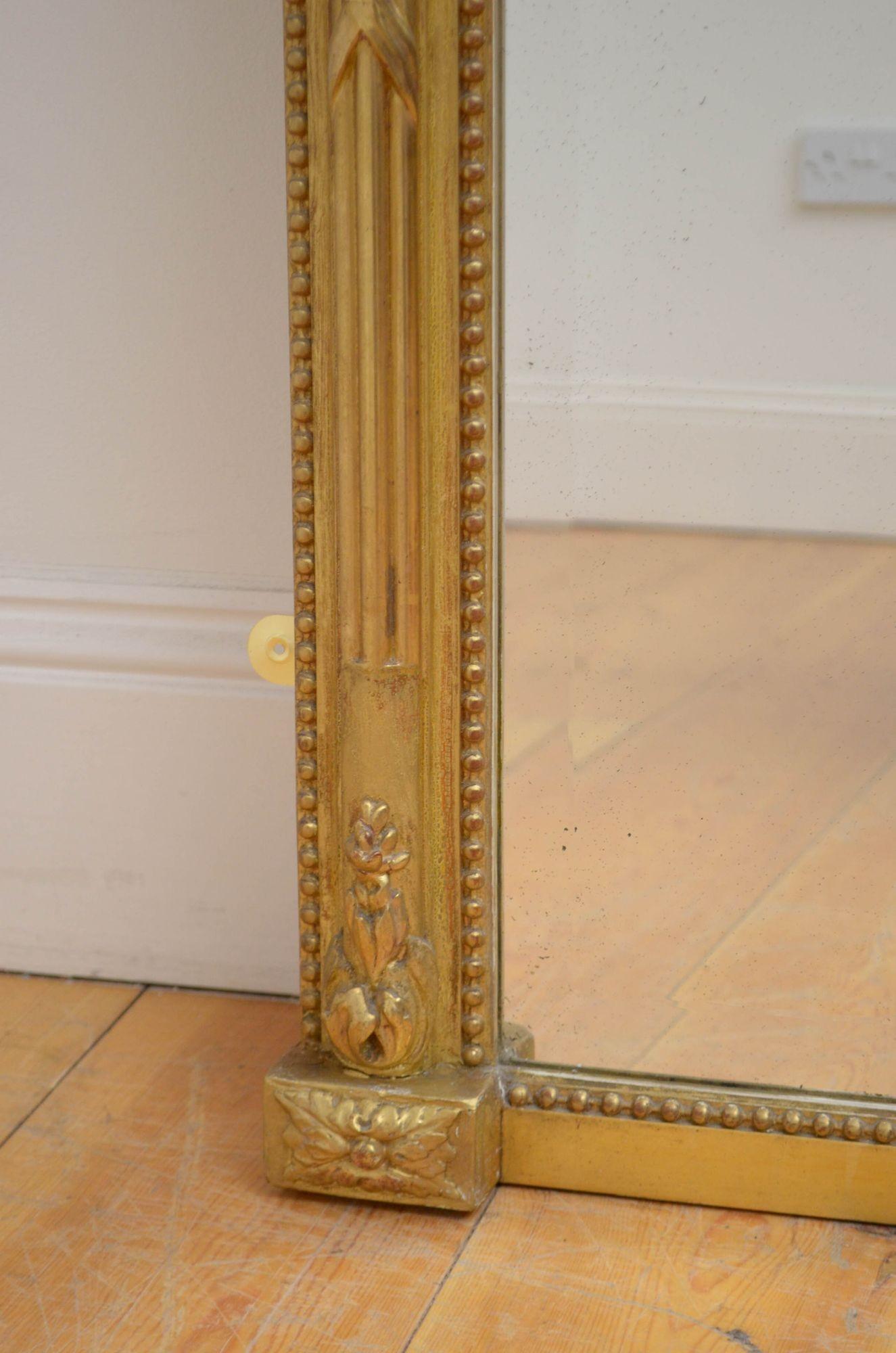 Miroir de pilier en bois doré ancien du début du siècle H154 cm Bon état - En vente à Whaley Bridge, GB
