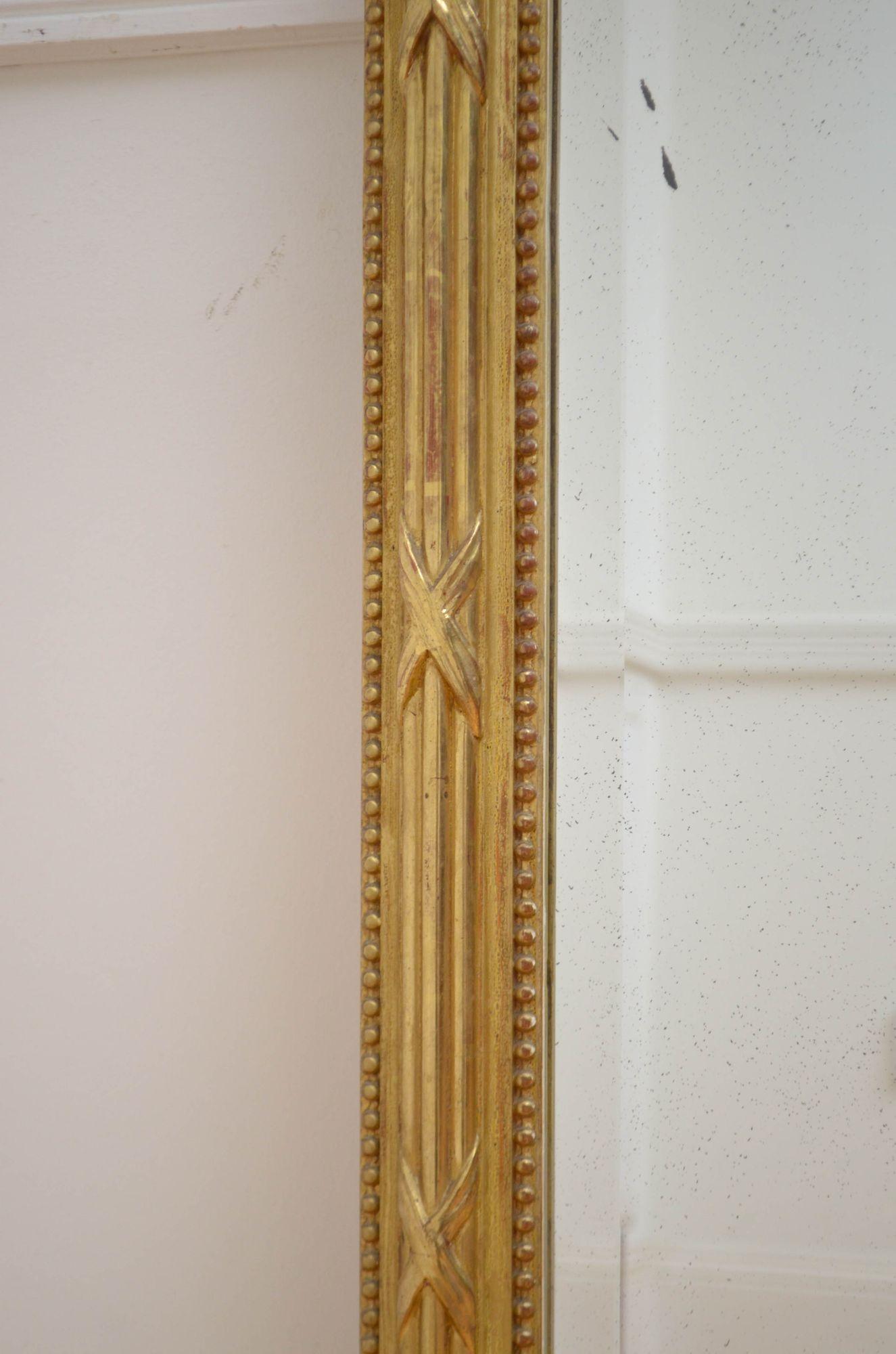 20ième siècle Miroir de pilier en bois doré ancien du début du siècle H154 cm en vente