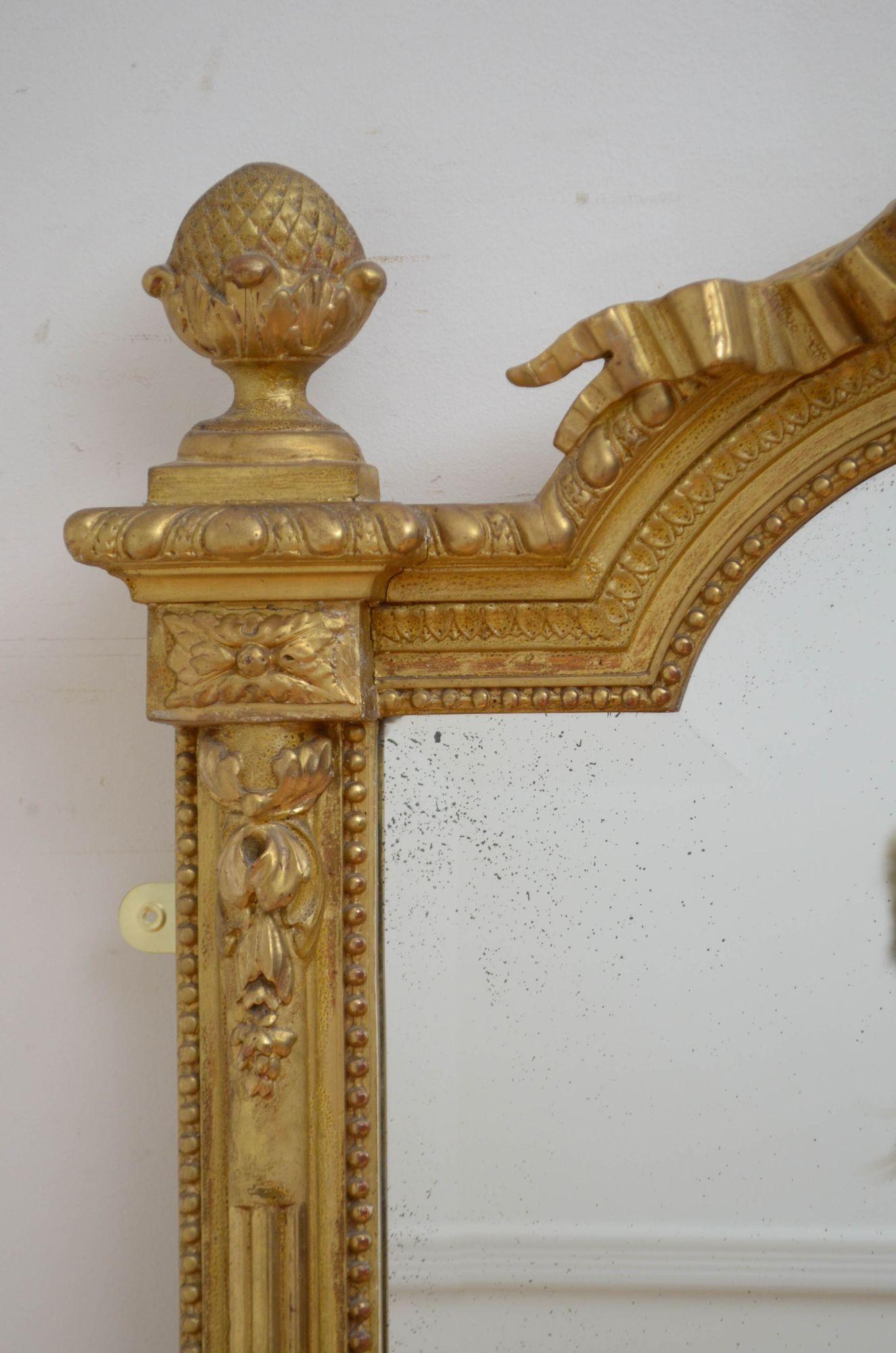 Antiker Pfeilerspiegel aus vergoldetem Holz aus der Jahrhundertwende H154cm im Angebot 1